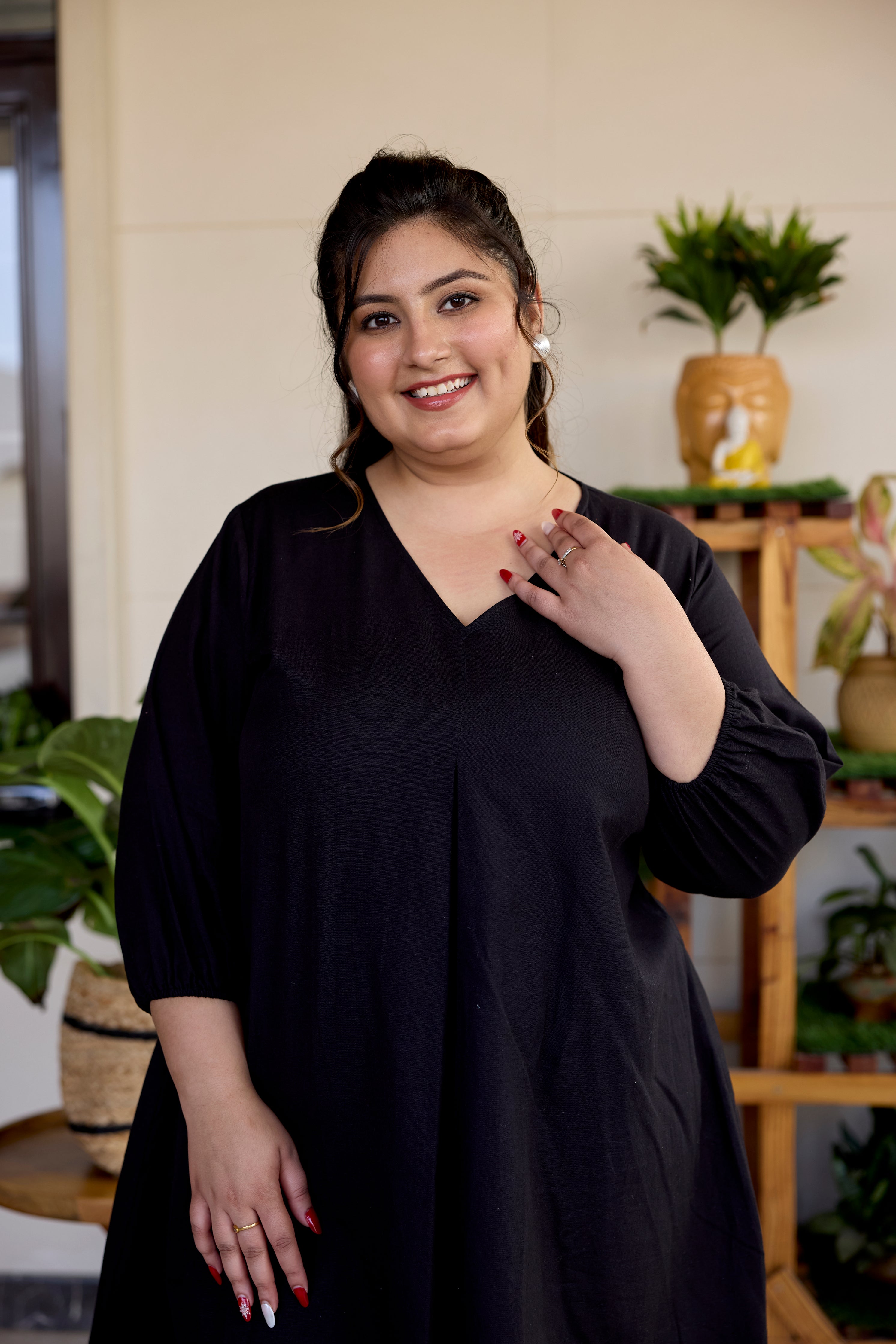 Pitch Black Short Linen Dress