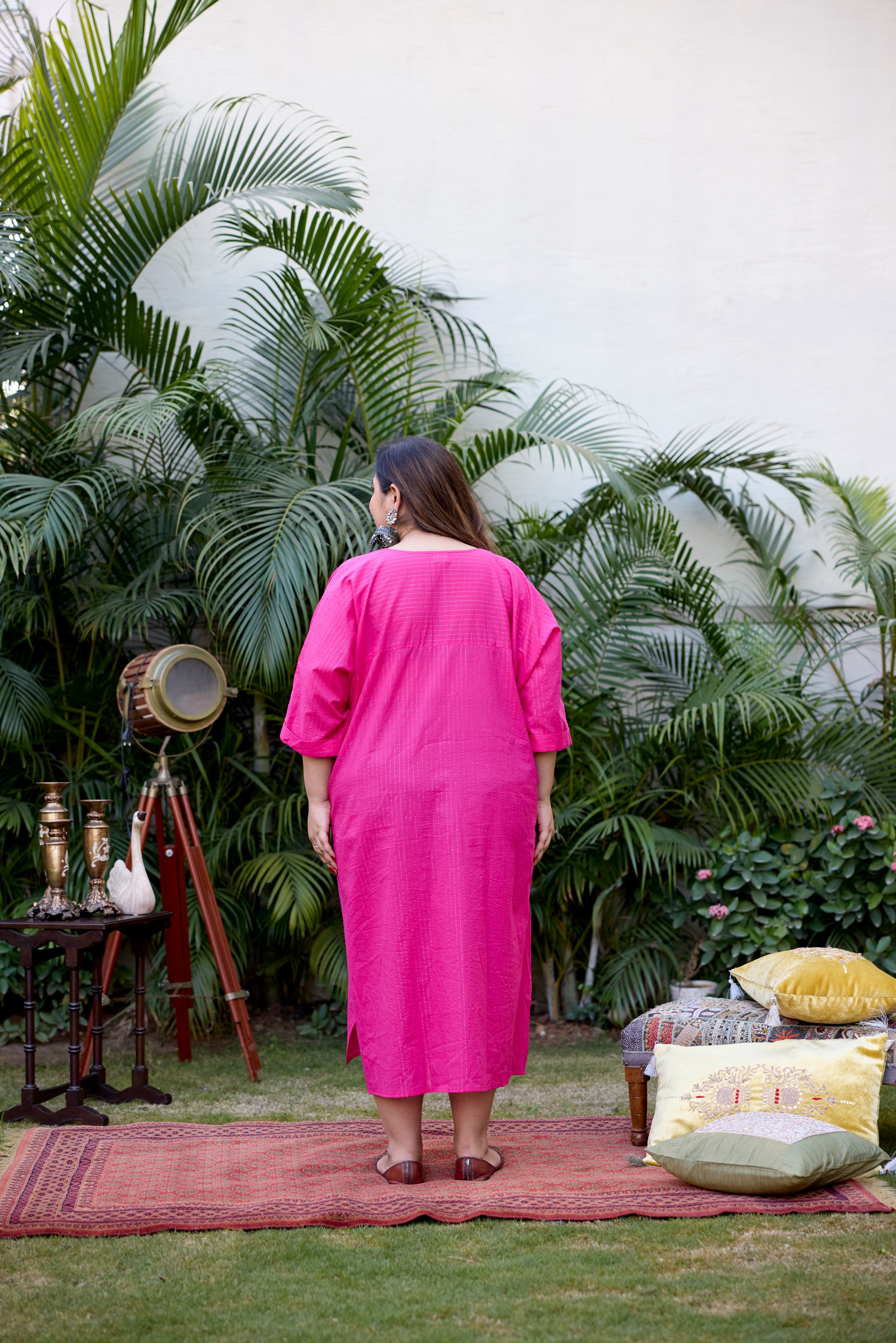 Pink Lurex V-Neck Anti-Fit Dress