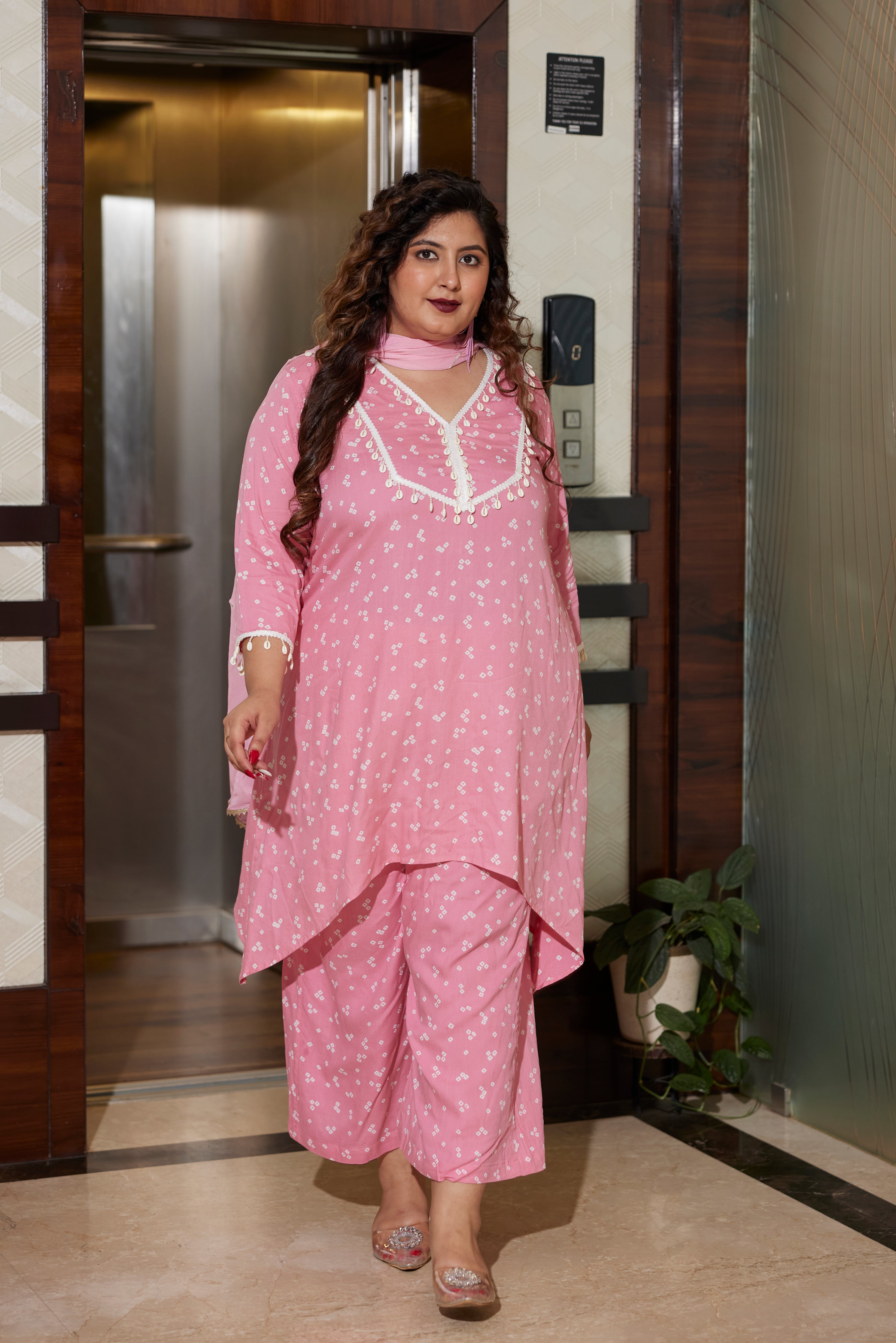 Pink Bandhani Modal Printed Co-ord Set (Set of 3)