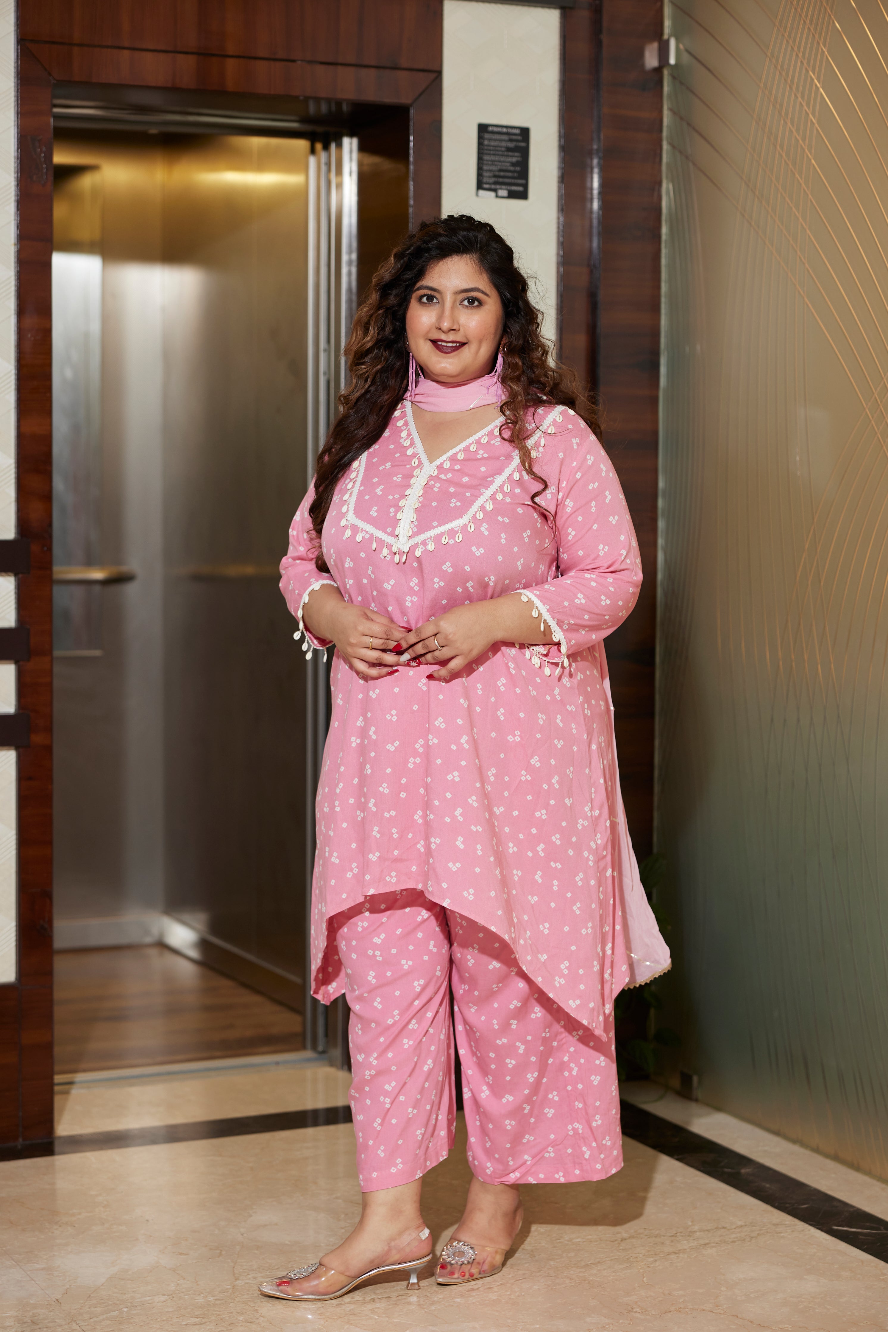 Pink Bandhani Modal Printed Co-ord Set (Set of 3)