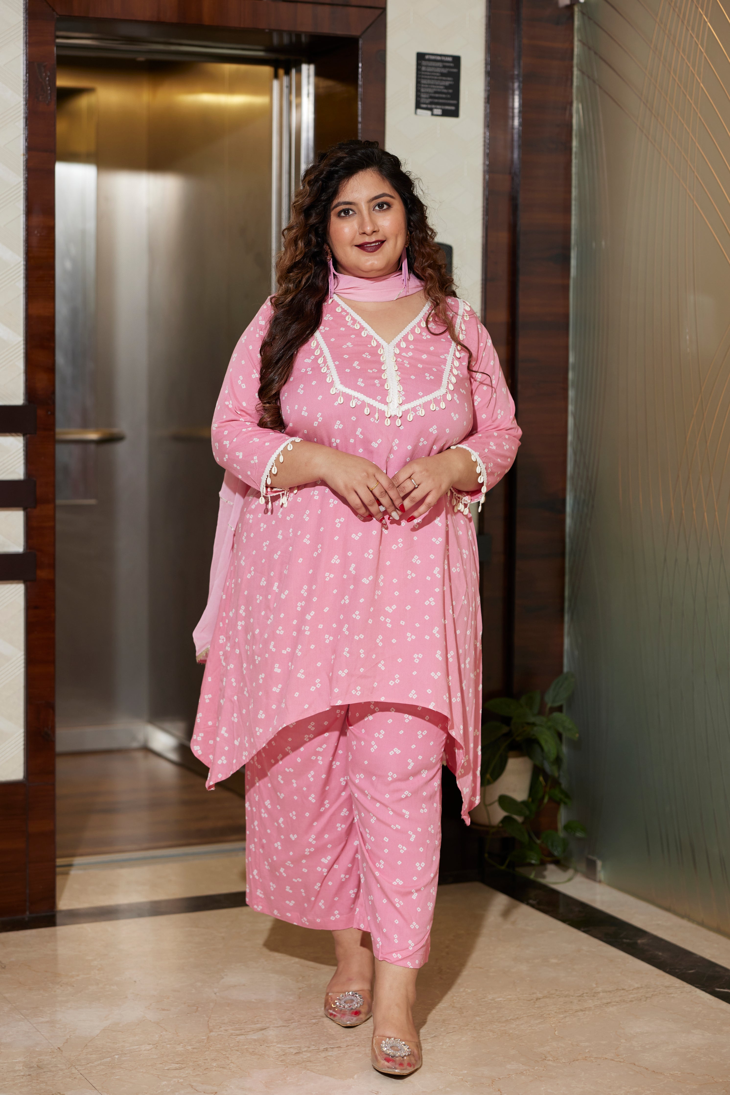 Pink Bandhani Modal Printed Co-ord Set (Set of 3)