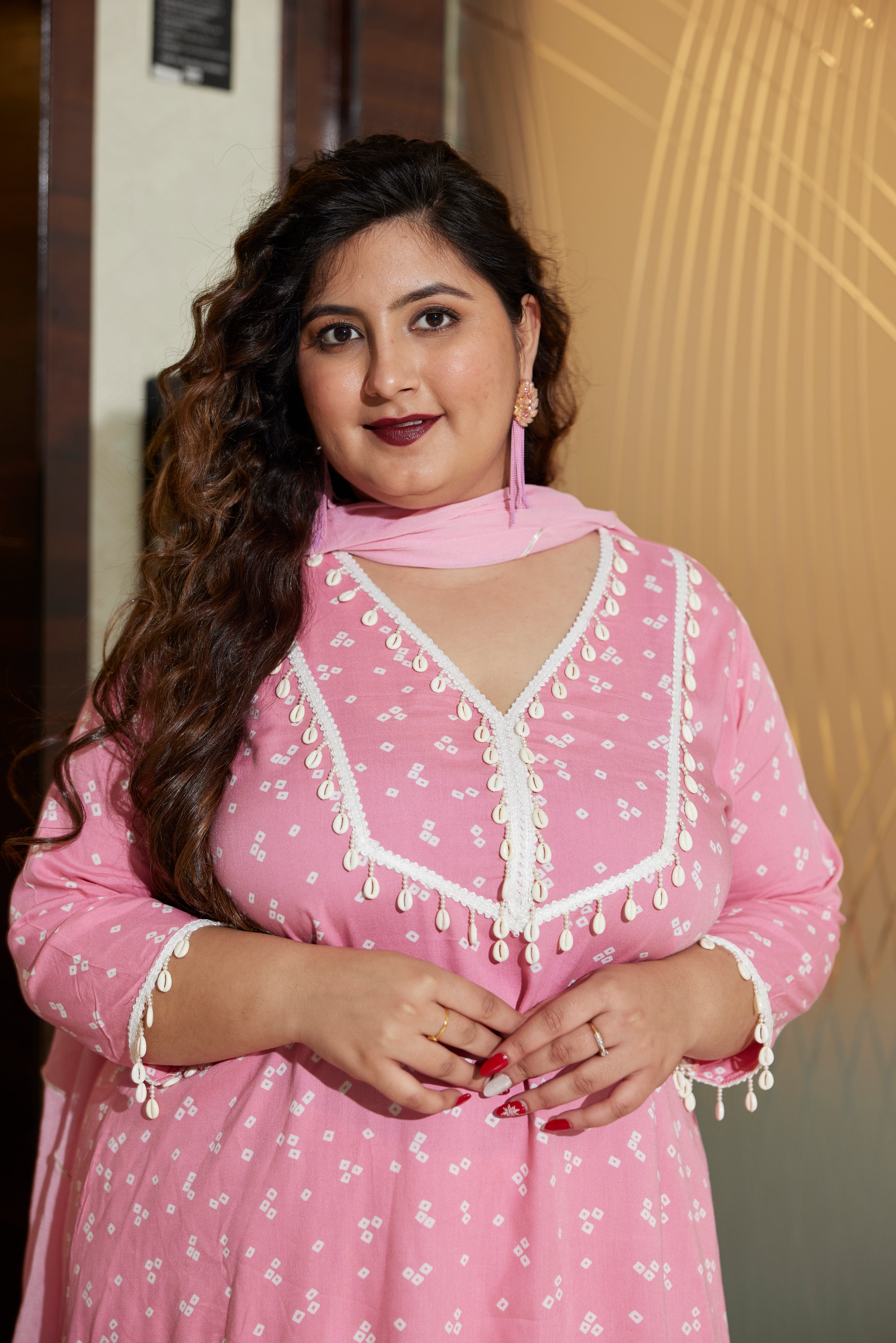 Pink Bandhani Modal Printed Co-ord Set (Set of 3)