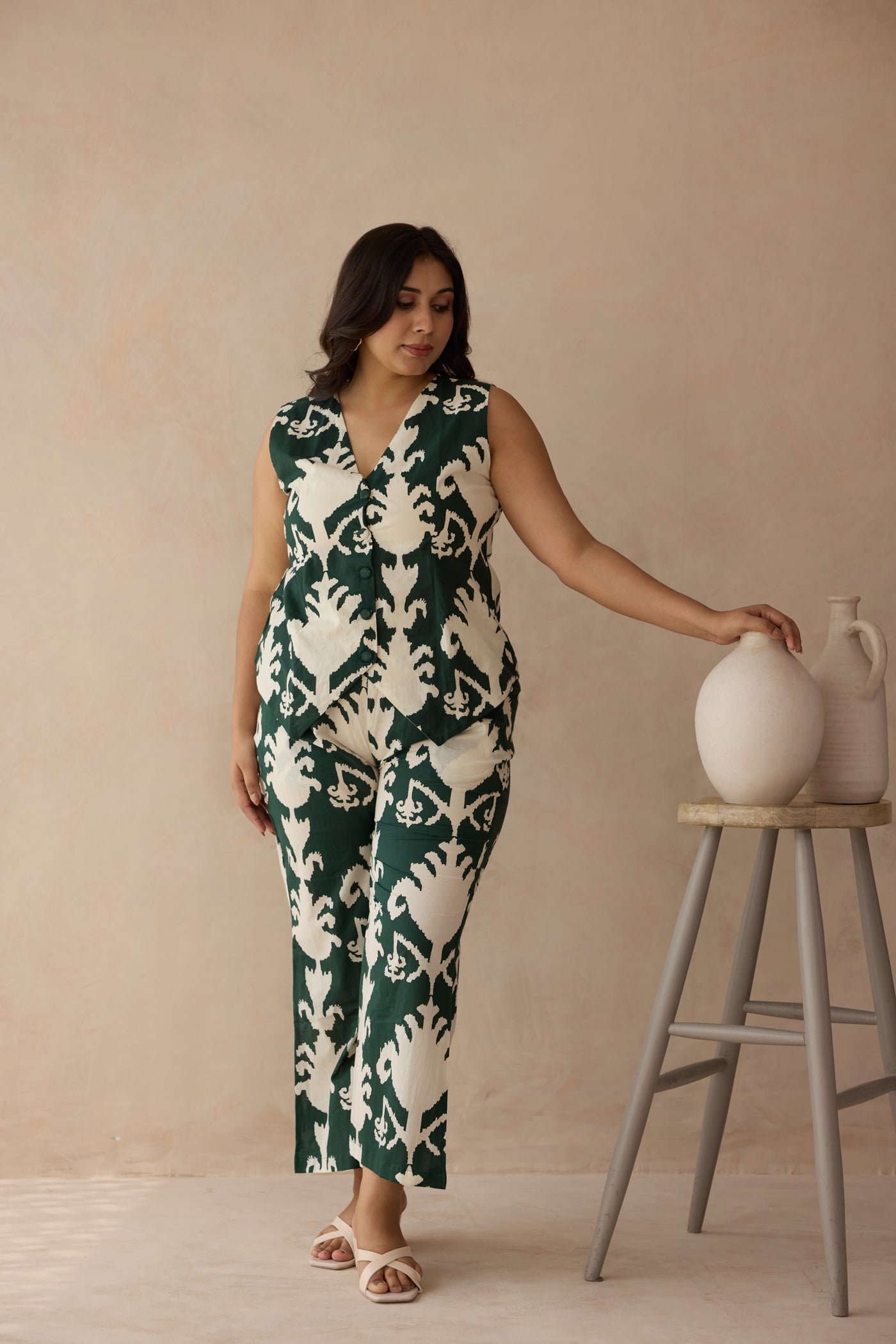 Deep Forest Green Cotton Waist Coat Pant Co-ord Set