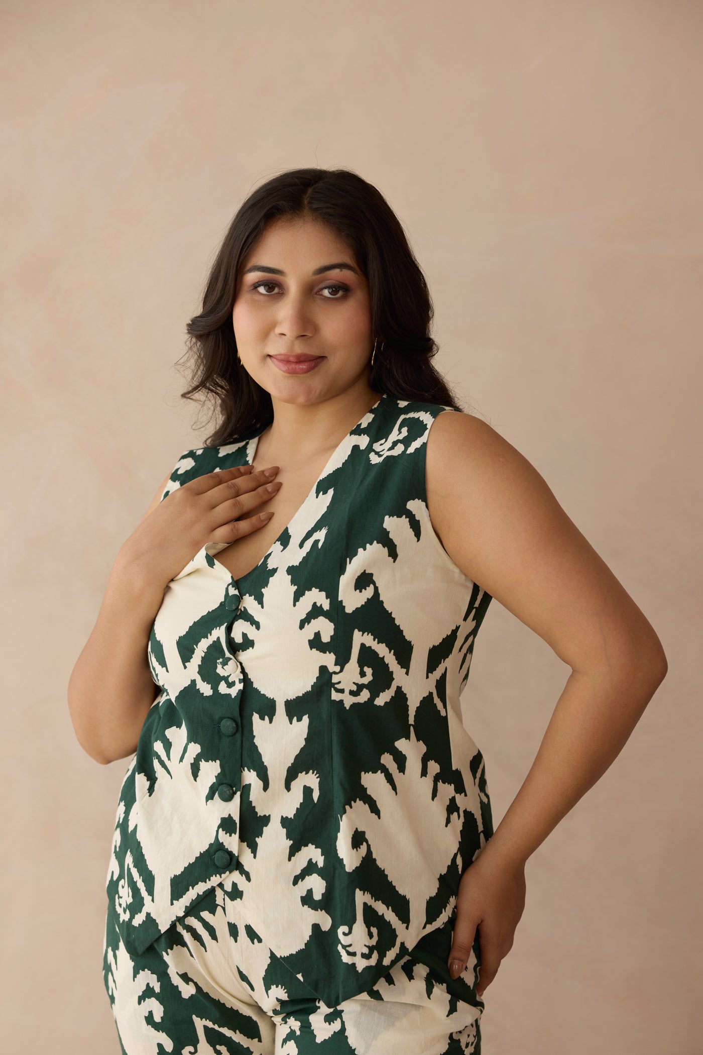 Deep Forest Green Cotton Waist Coat Pant Co-ord Set