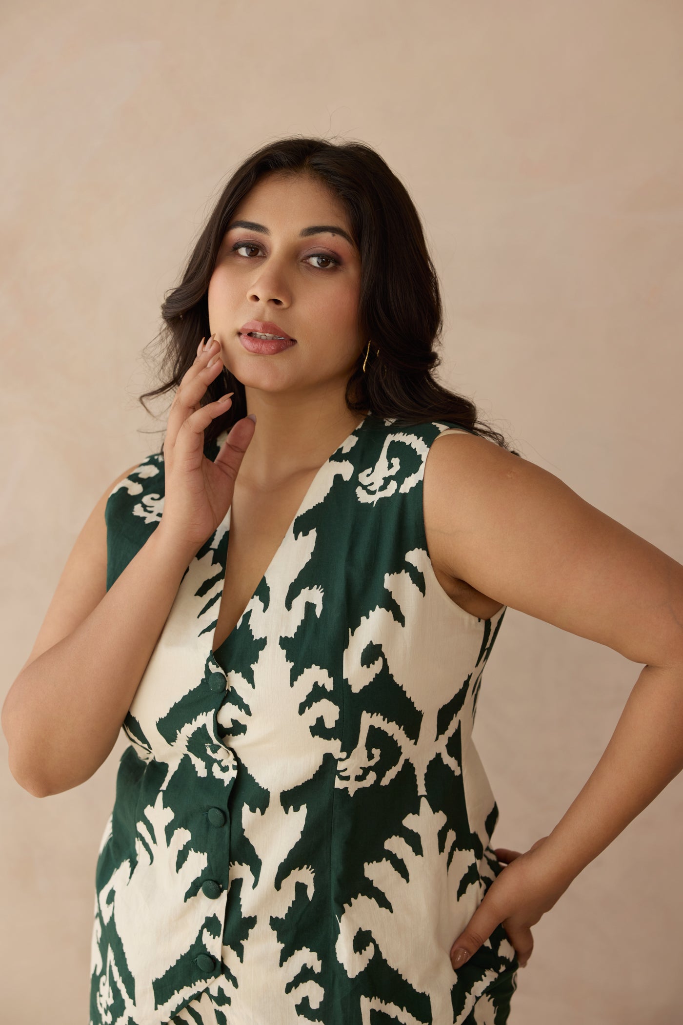 Deep Forest Green Cotton Waist Coat Pant Co-ord Set