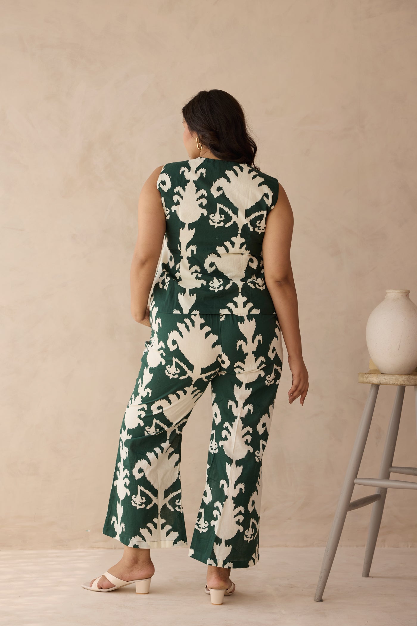 Deep Forest Green Cotton Waist Coat Pant Co-ord Set