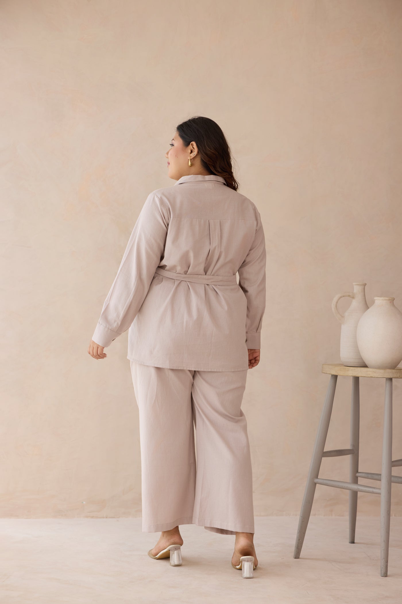 Blush Beige Top & Bottom Cotton Co-ord Set with Cargo Pockets