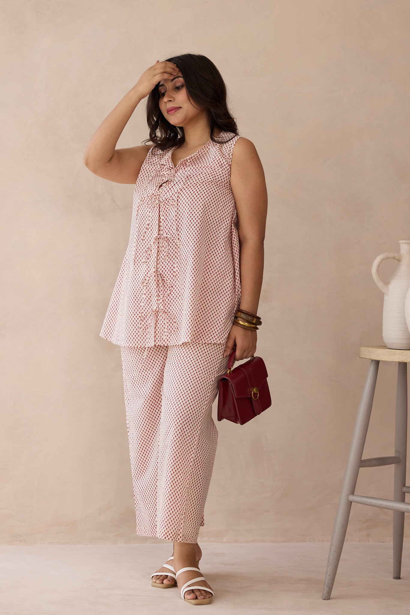 Tie-Front Style Cotton Co-ord Set with Ditsy Print