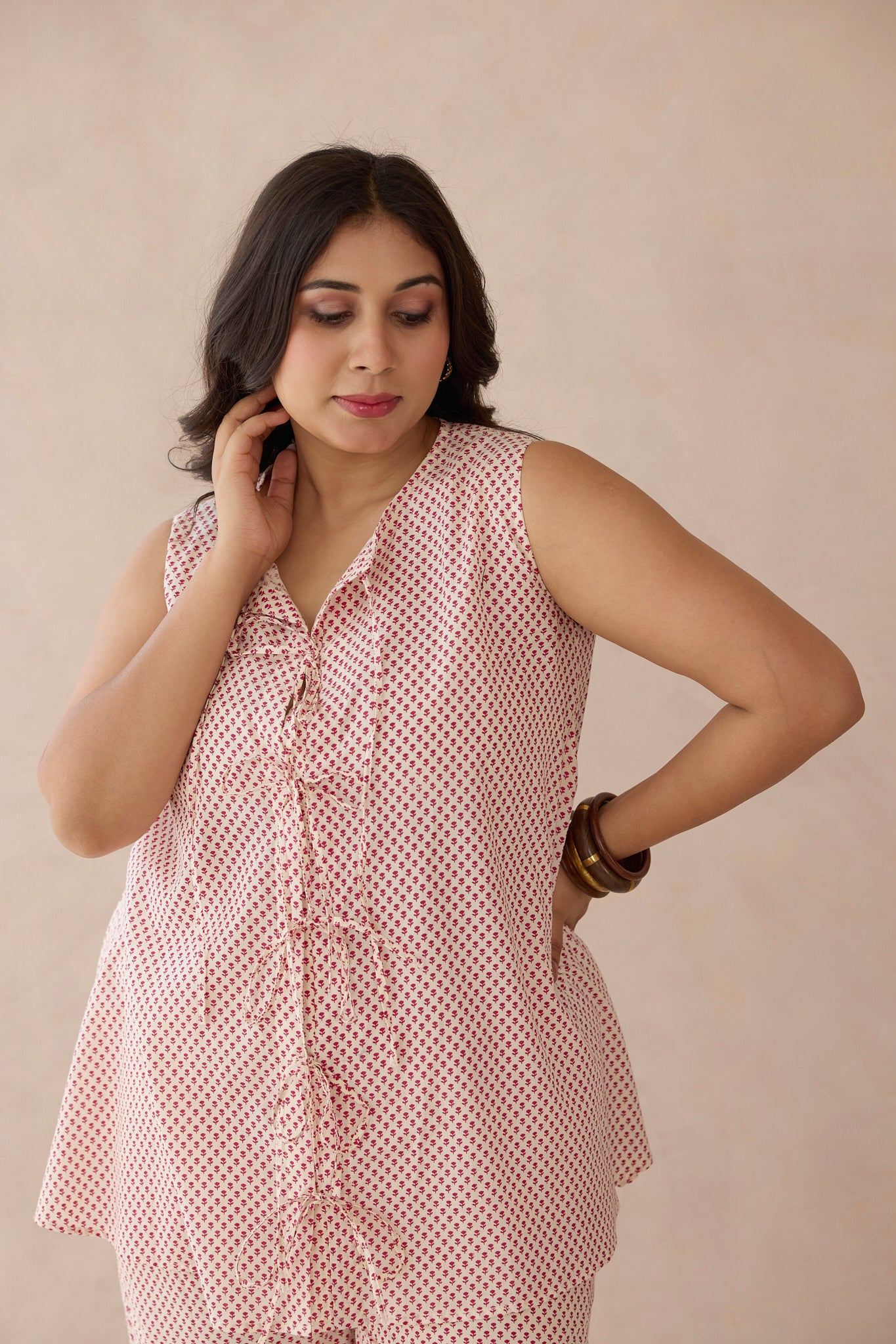 Tie-Front Style Cotton Co-ord Set with Ditsy Print