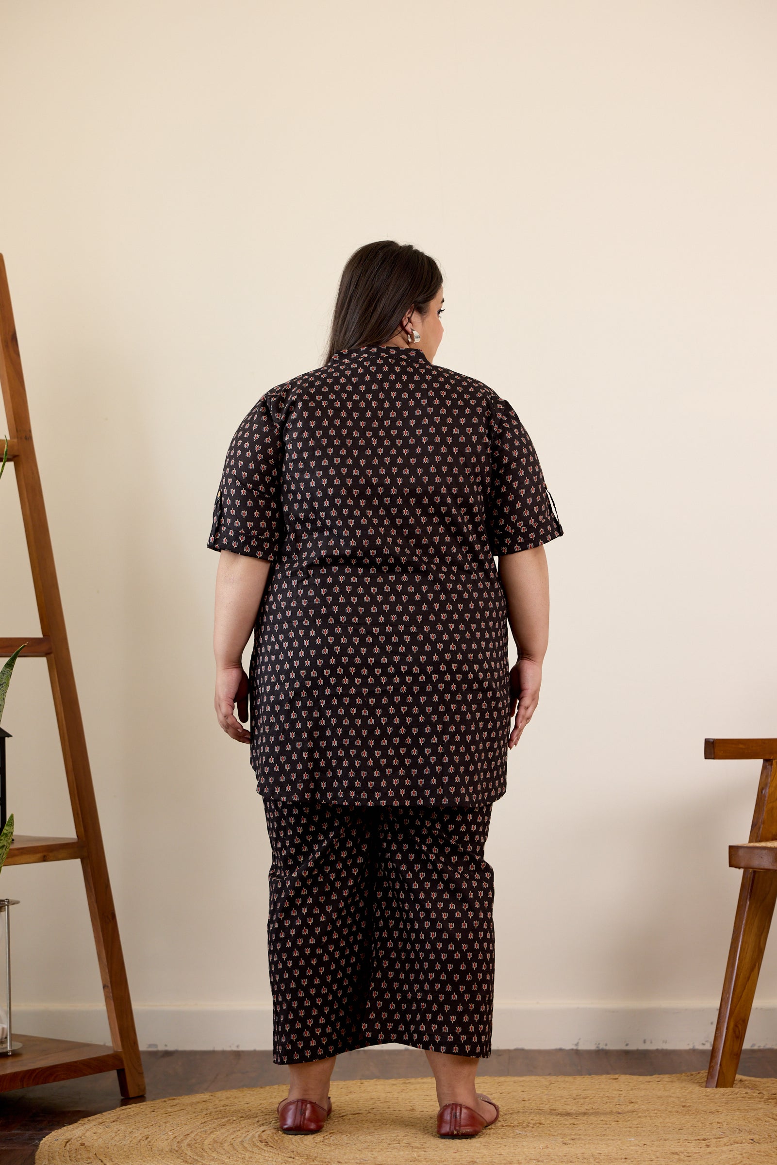 Black Collared Booti Print Co-Ord Set