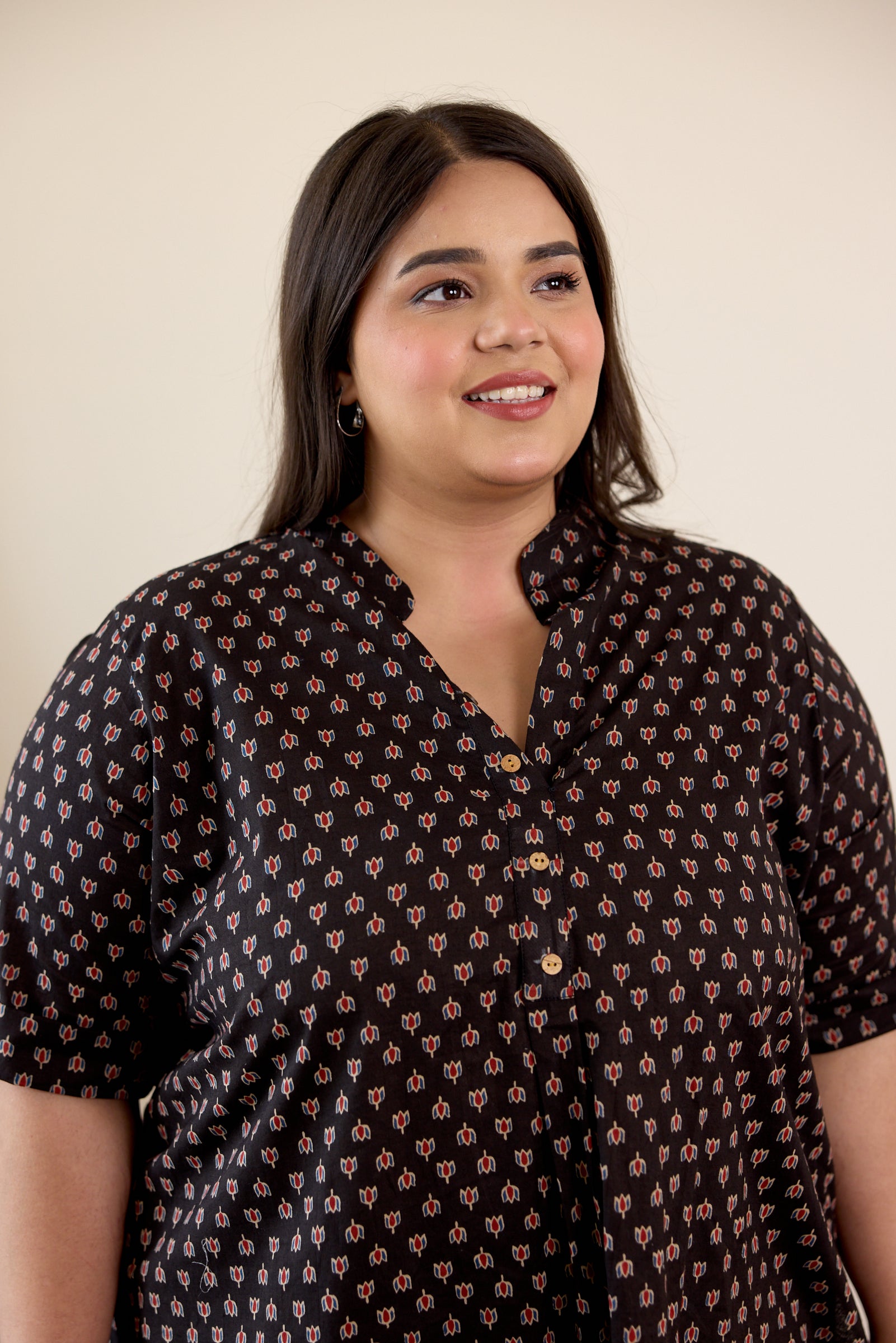 Black Collared Booti Print Co-Ord Set