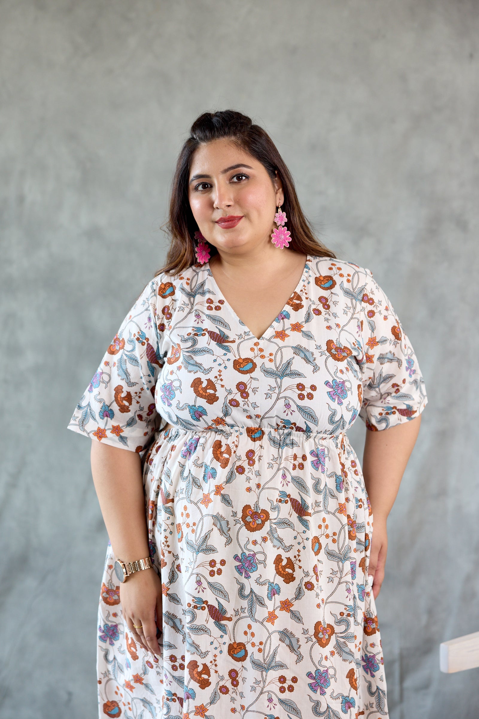 Regular Cotton Floral Print Cut-Out Dress