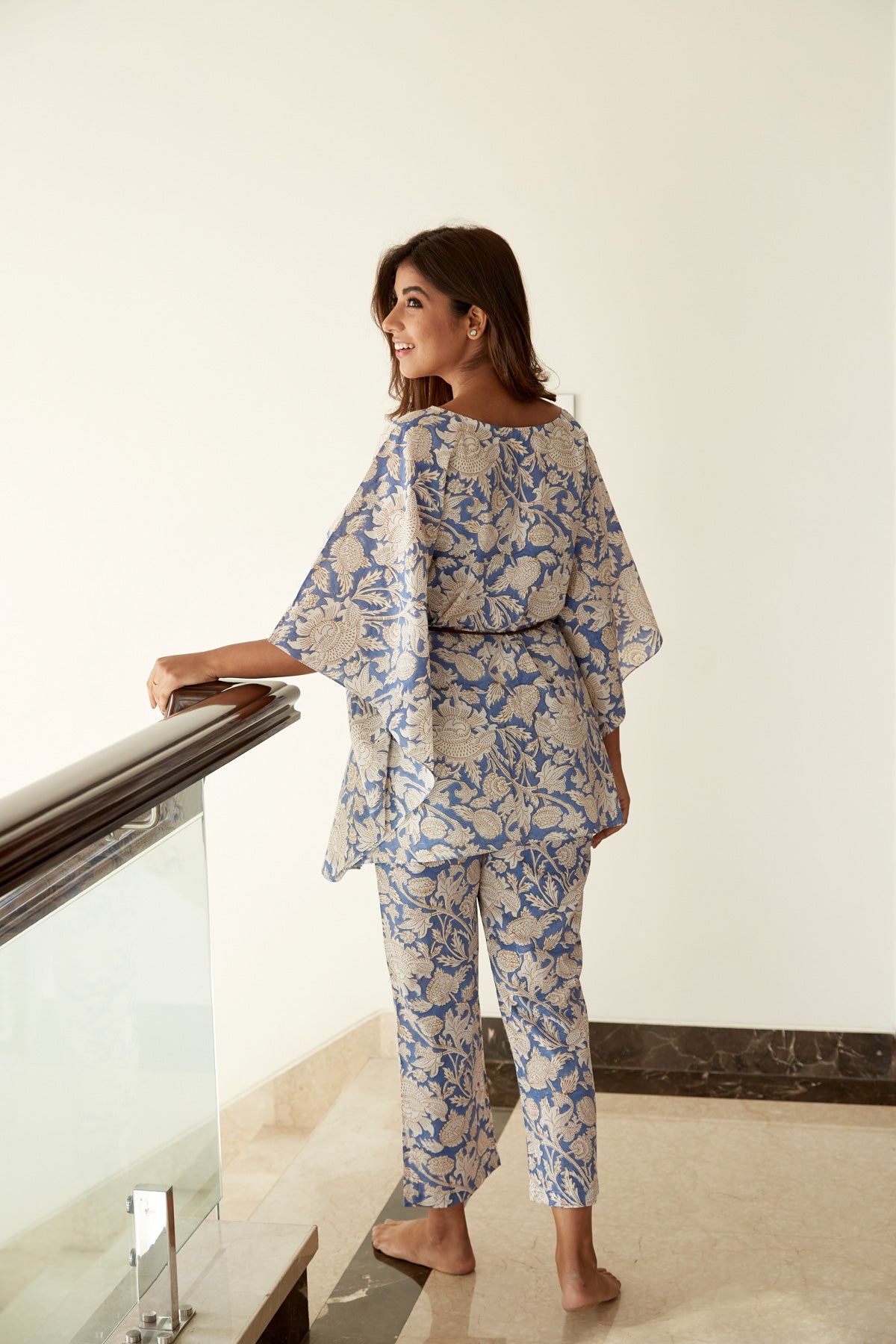 Blue Printed Cotton Kaftan Co-ord Set
