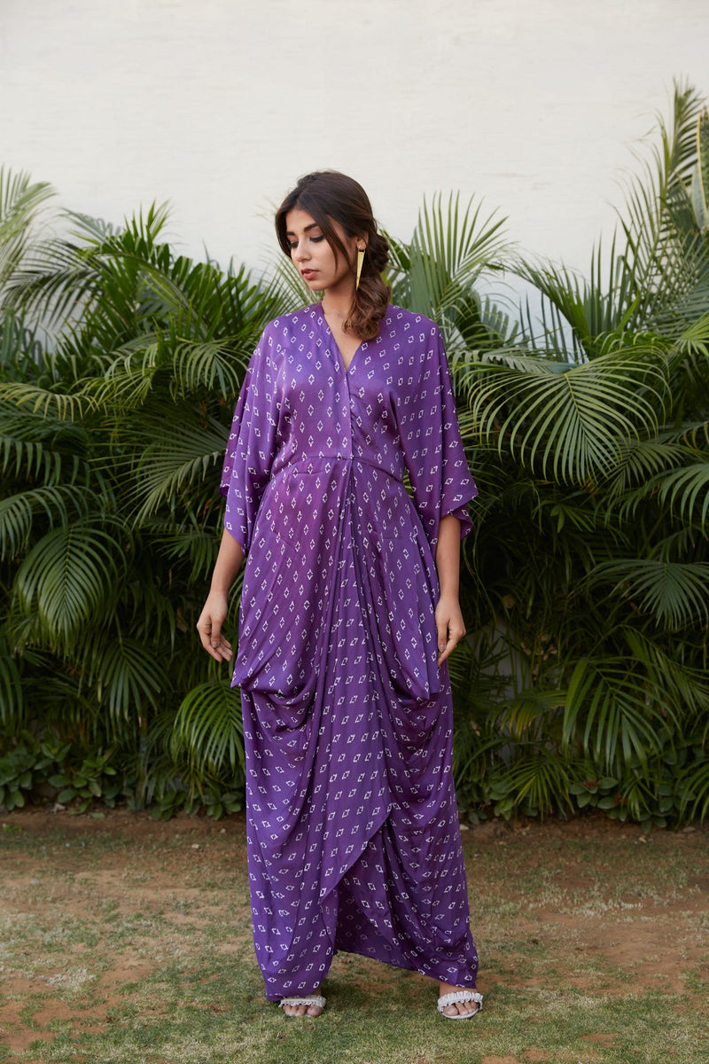 Violet Printed Cowl Indo-Western Dress