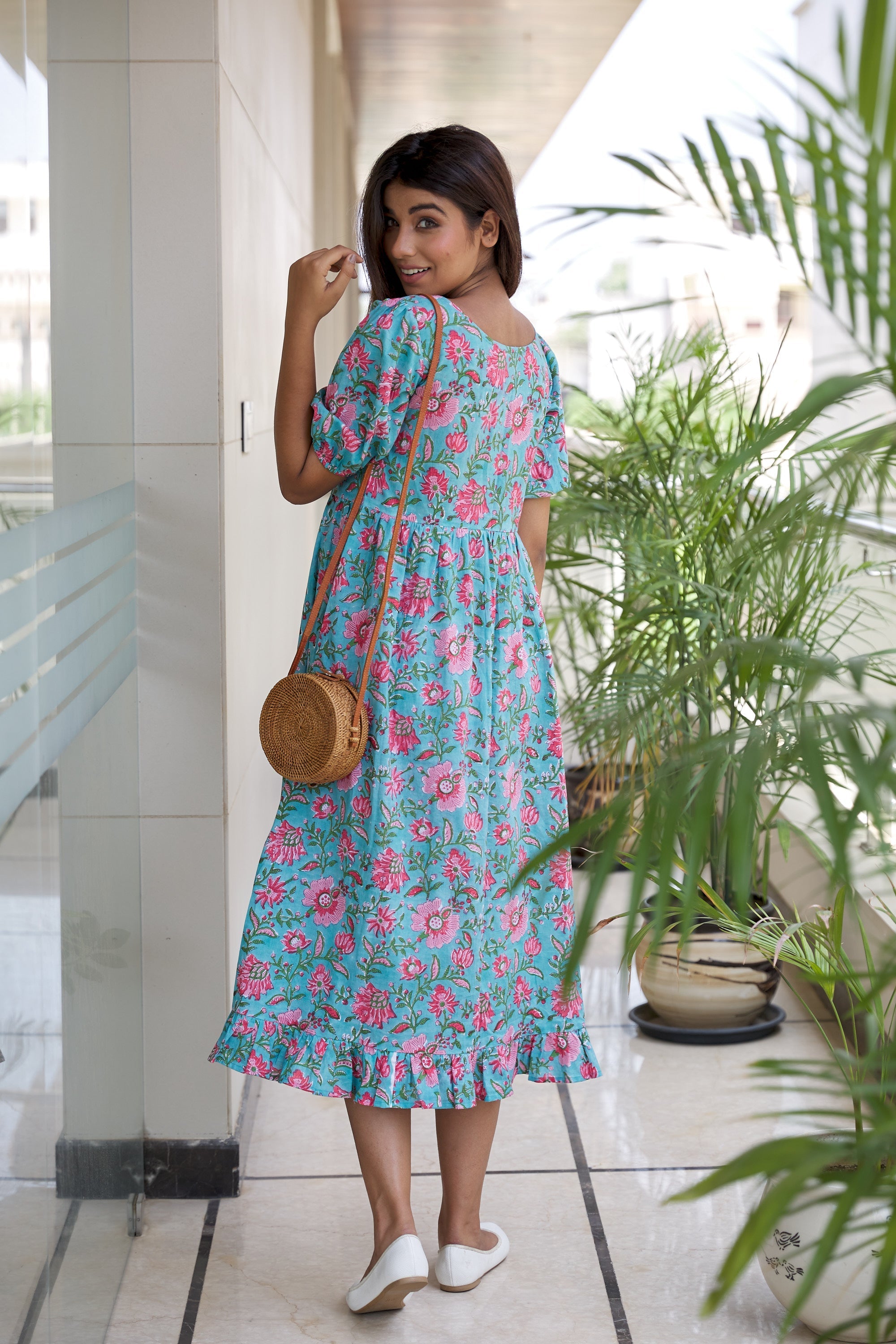 Regular Blue Floral Cotton Maxi