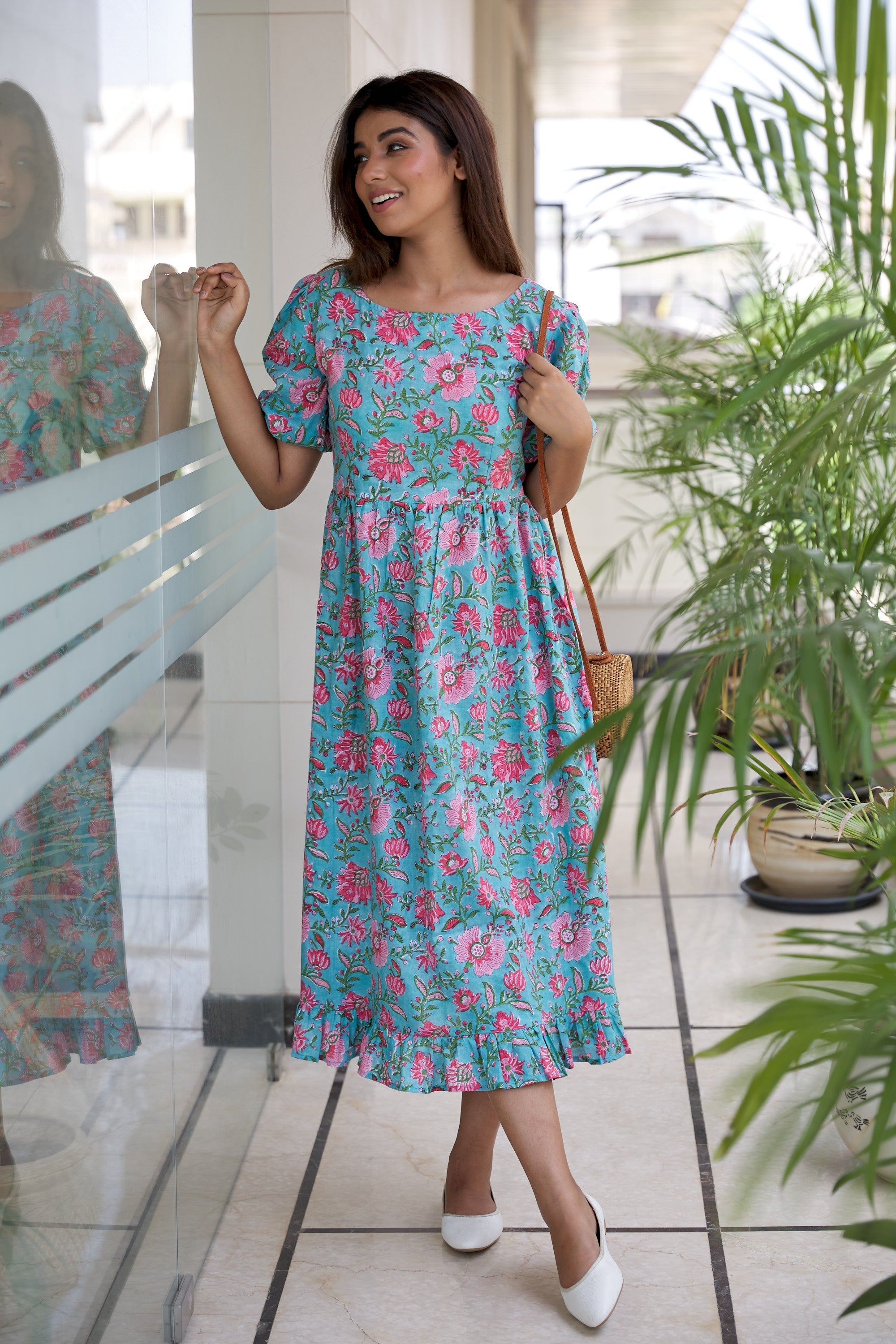 Regular Blue Floral Cotton Maxi