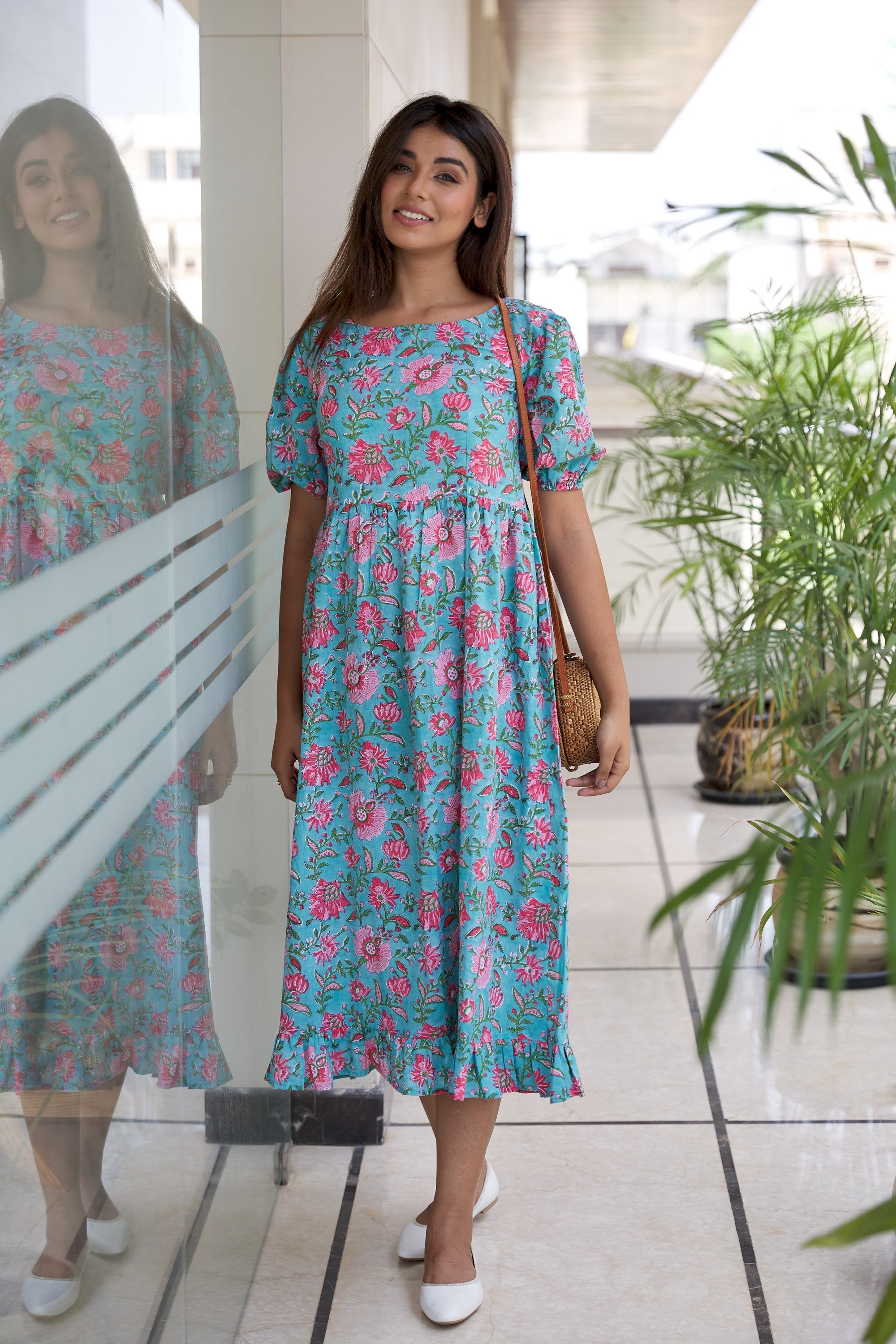 Regular Blue Floral Cotton Maxi