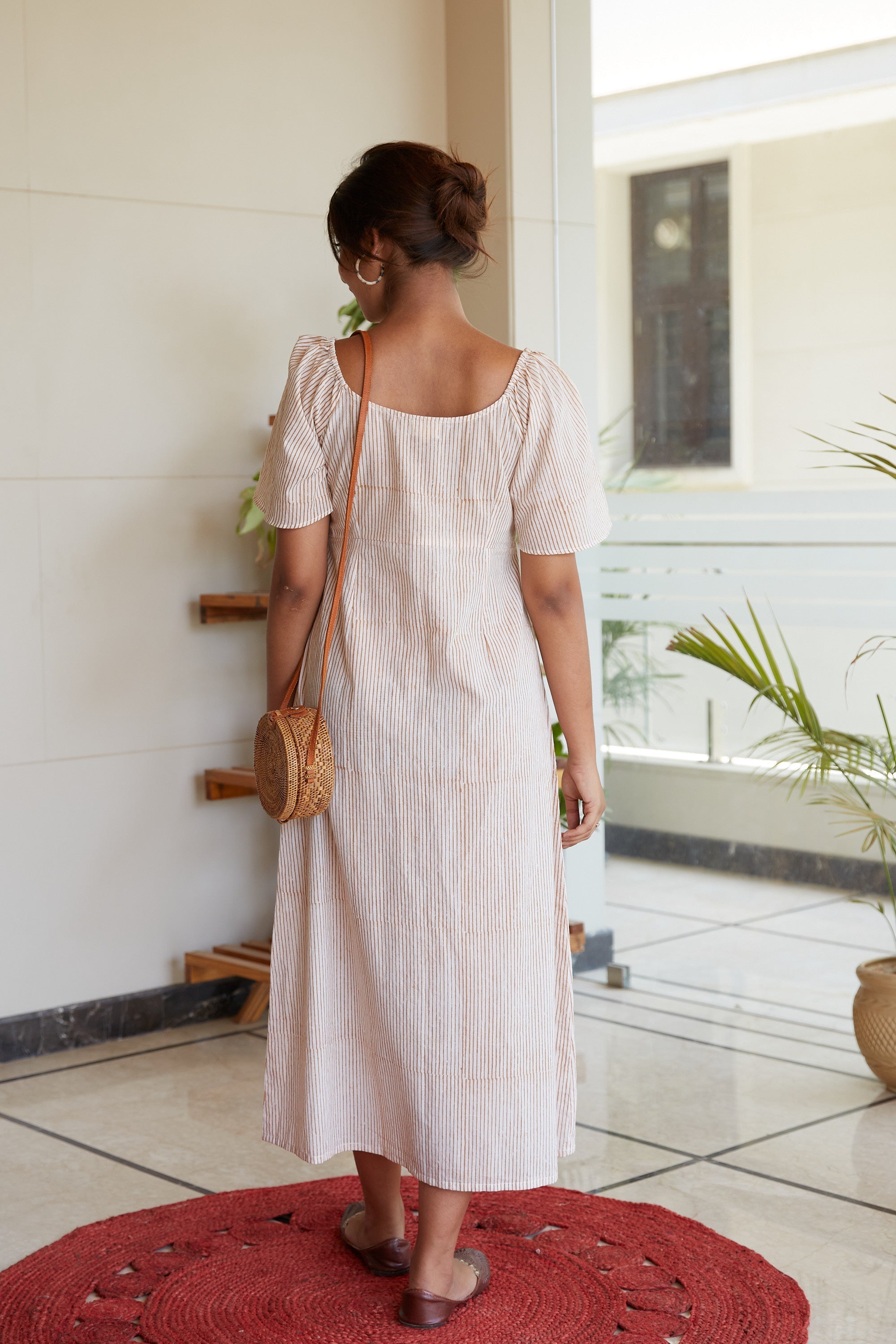Brown Striped Cotton Buttondown Maxi Dress