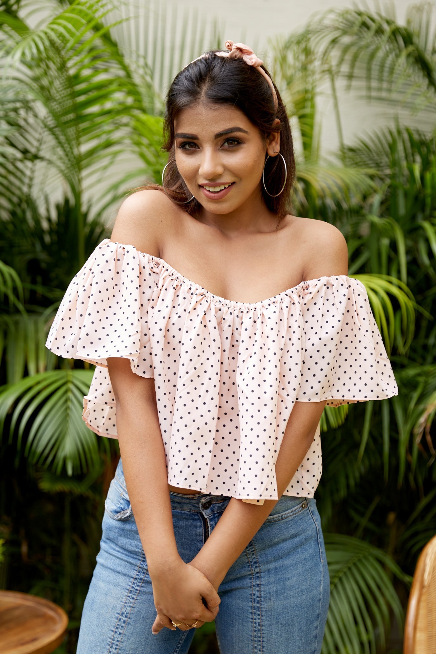 Peachy Bardot Off Shoulder Crop Top- Regular Size