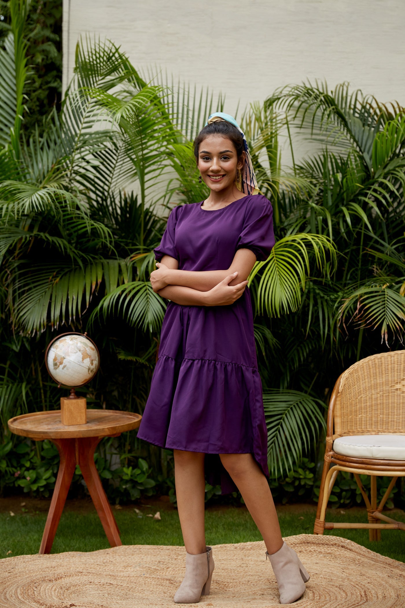 Purple Tiered Short Dress