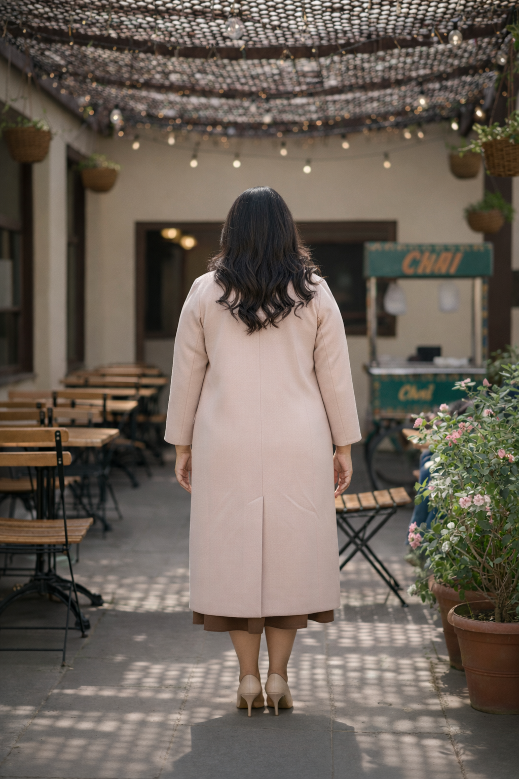 Plus size Dust Pink Cotton Slub Longline Blazer for Women