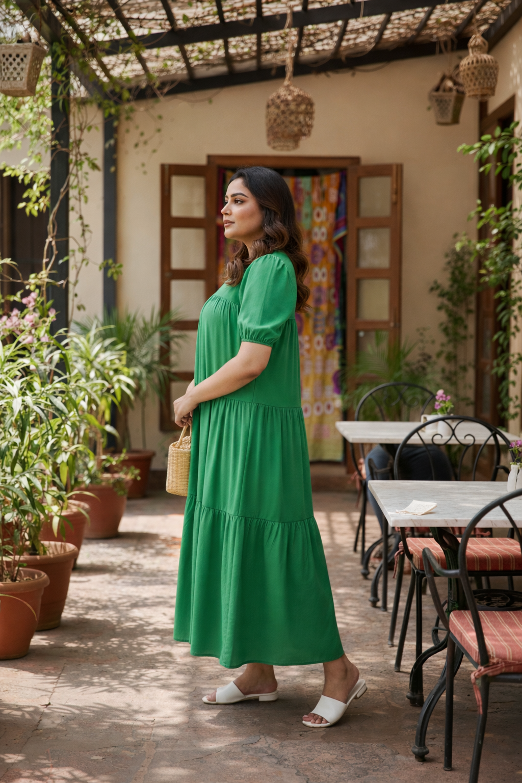 Lush Green Tiered Midi Dress