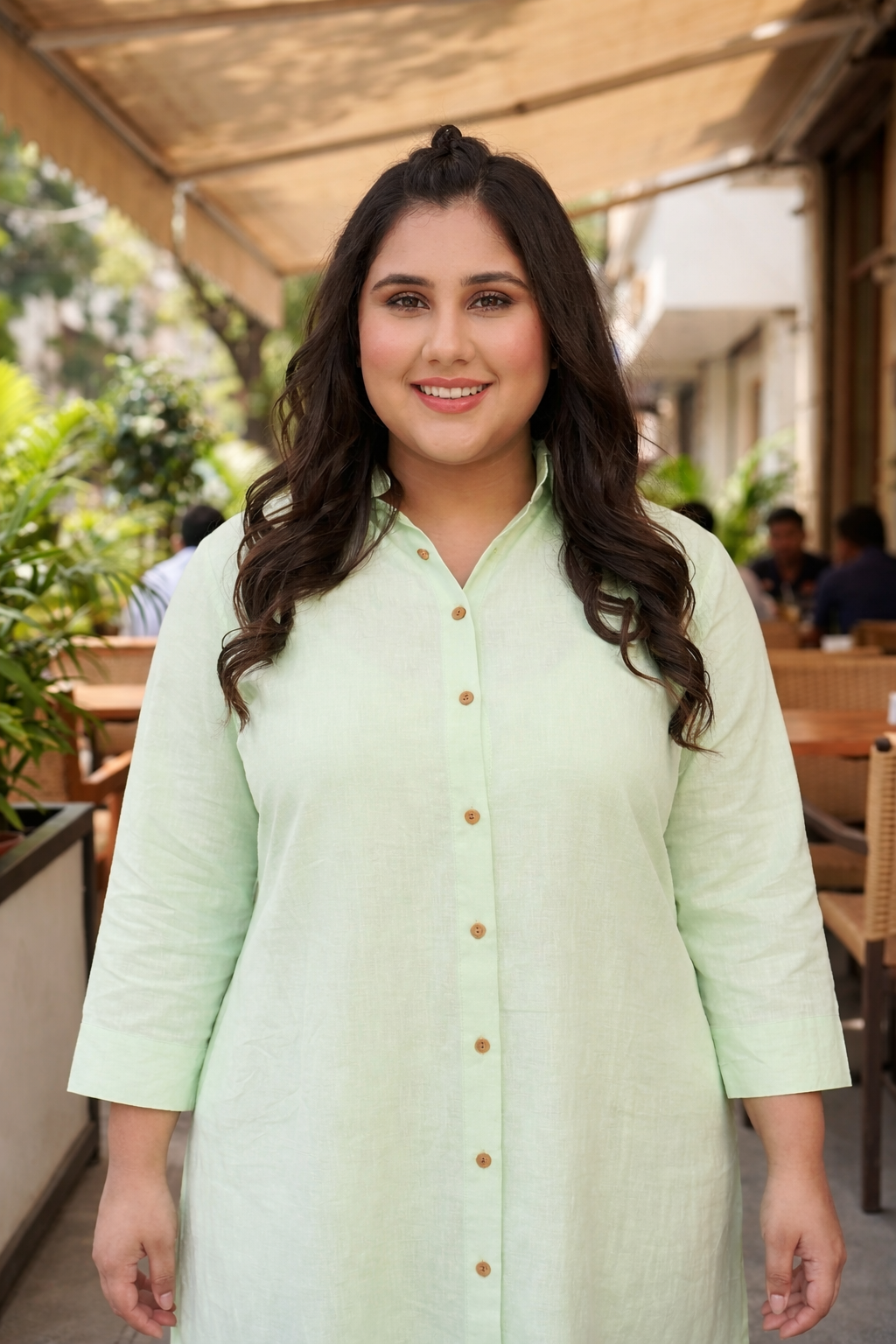 Mint Green Oversized button down Linen Maxi Dress