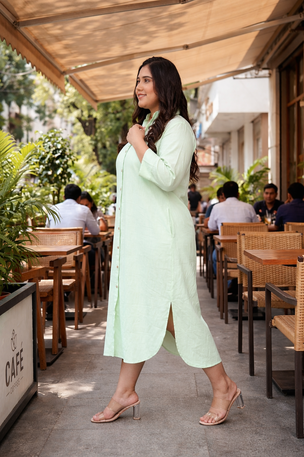 Mint Green Oversized button down Linen Maxi Dress