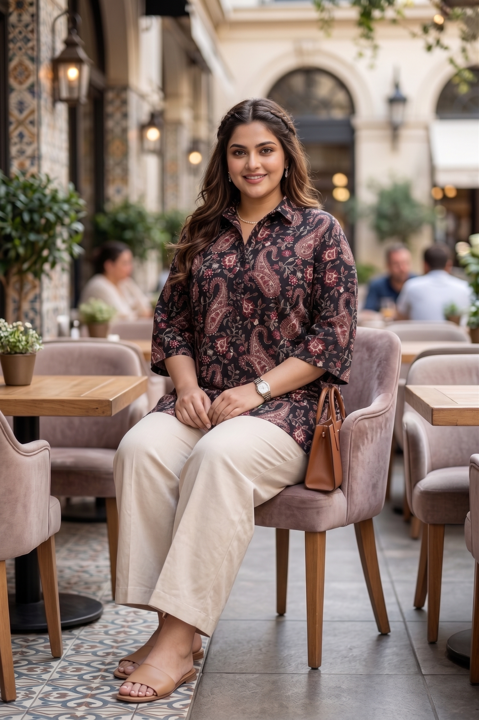 Plus Size Black Paisley Printed Cotton Shirt for Women | Collared Button-Down Shirt