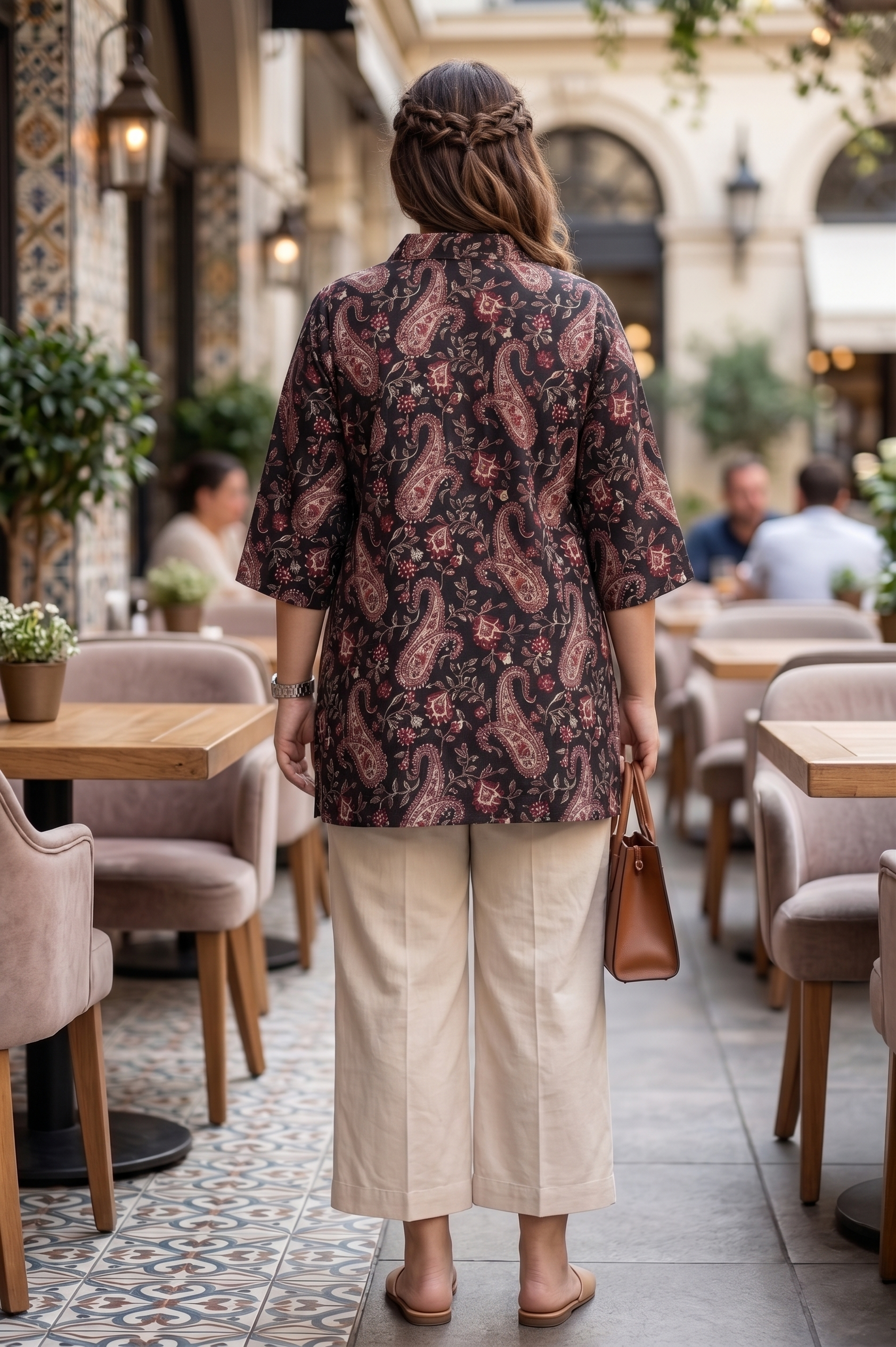 Plus Size Black Paisley Printed Cotton Shirt for Women | Collared Button-Down Shirt