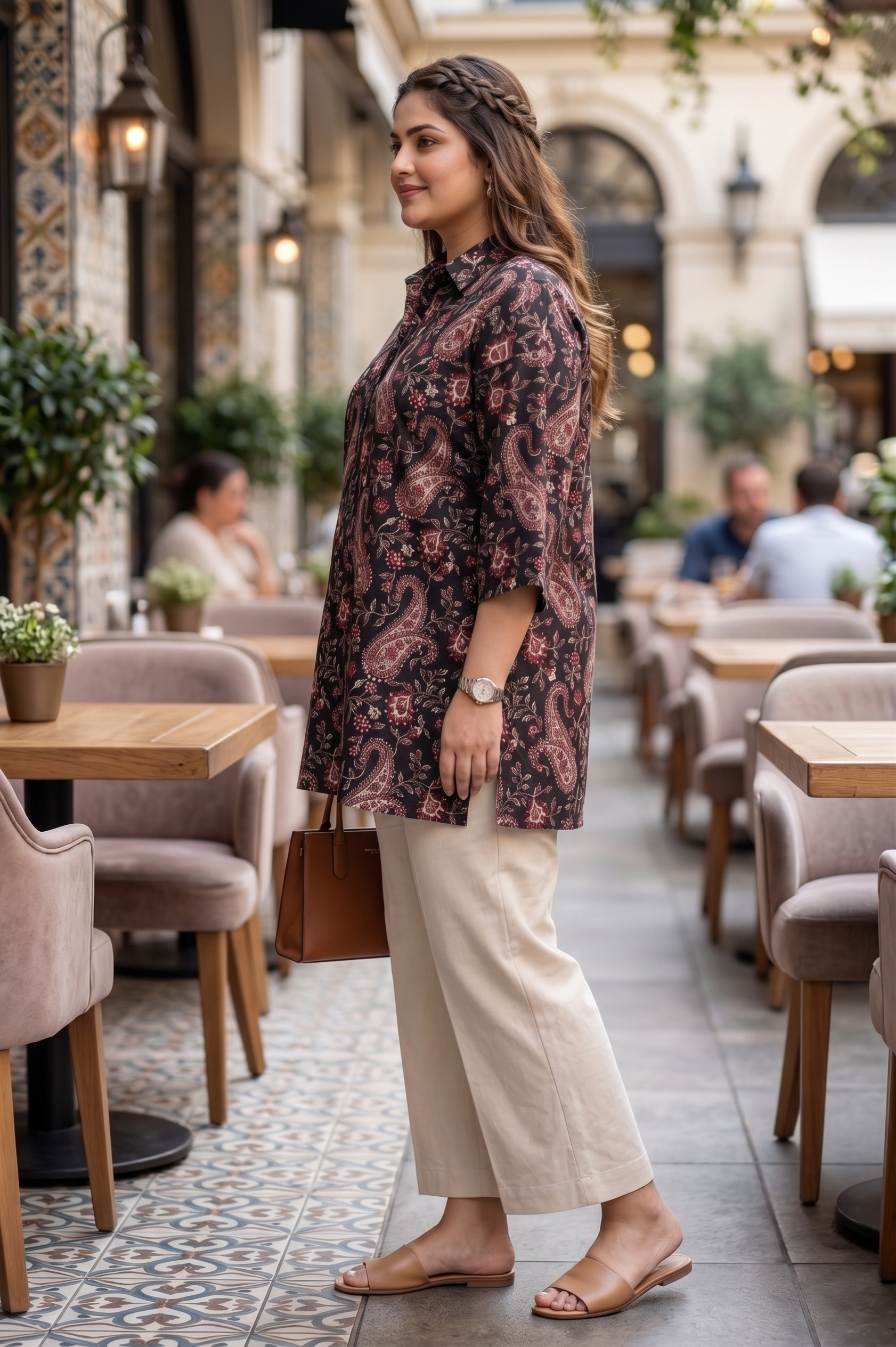 Plus Size Black Paisley Printed Cotton Shirt for Women | Collared Button-Down Shirt
