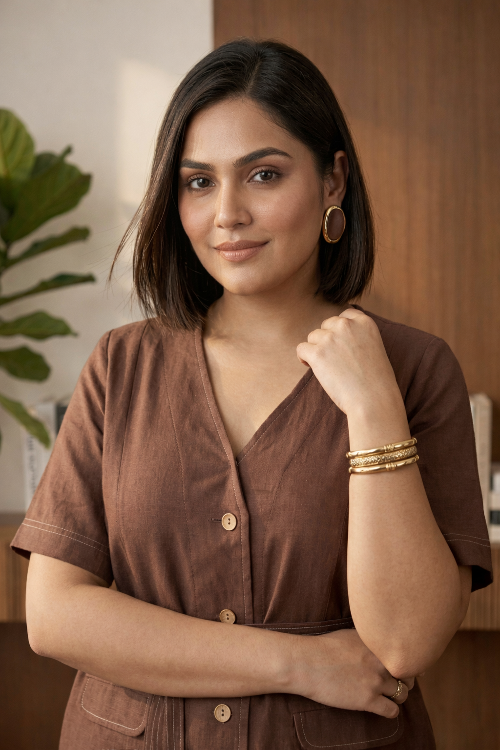 Bossy Mocha Brown Belted Linen Co-ord Set- Jacket Top & Bottom
