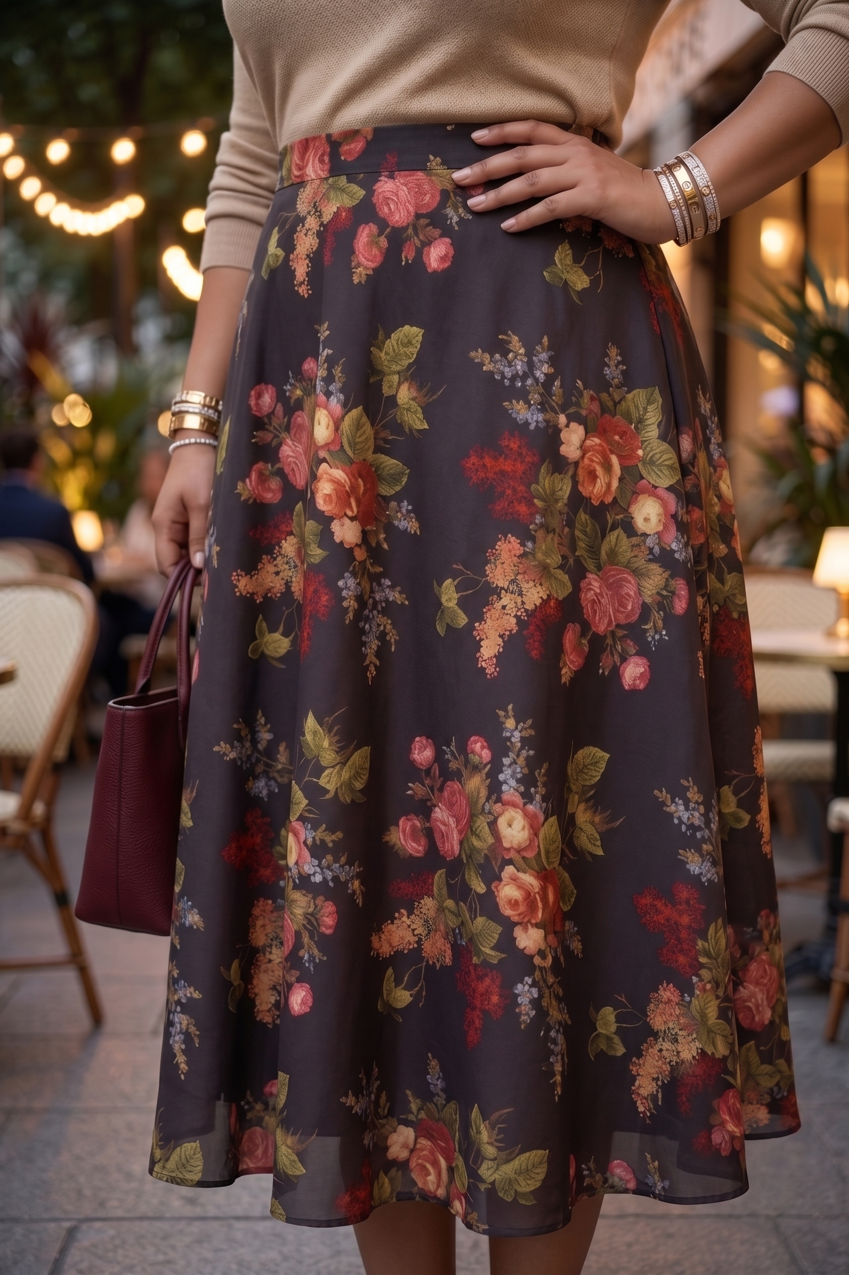 Floral Print Midi Muslin Skirt
