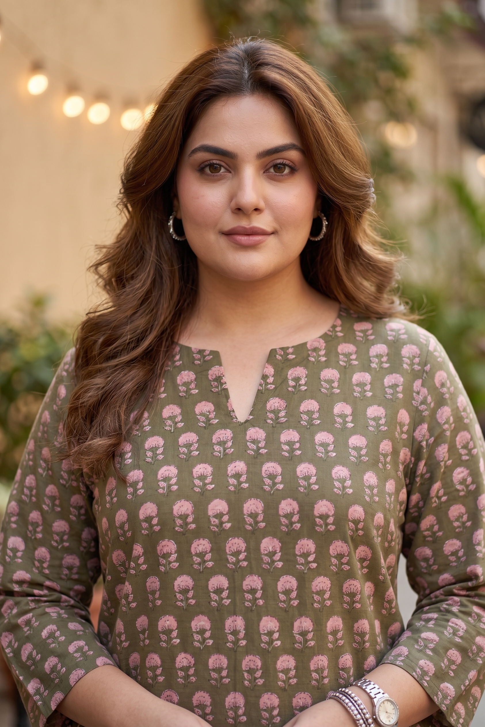 Plus Size Olive Green Printed Cotton Kurti Top for Women | Casual Straight Fit Top
