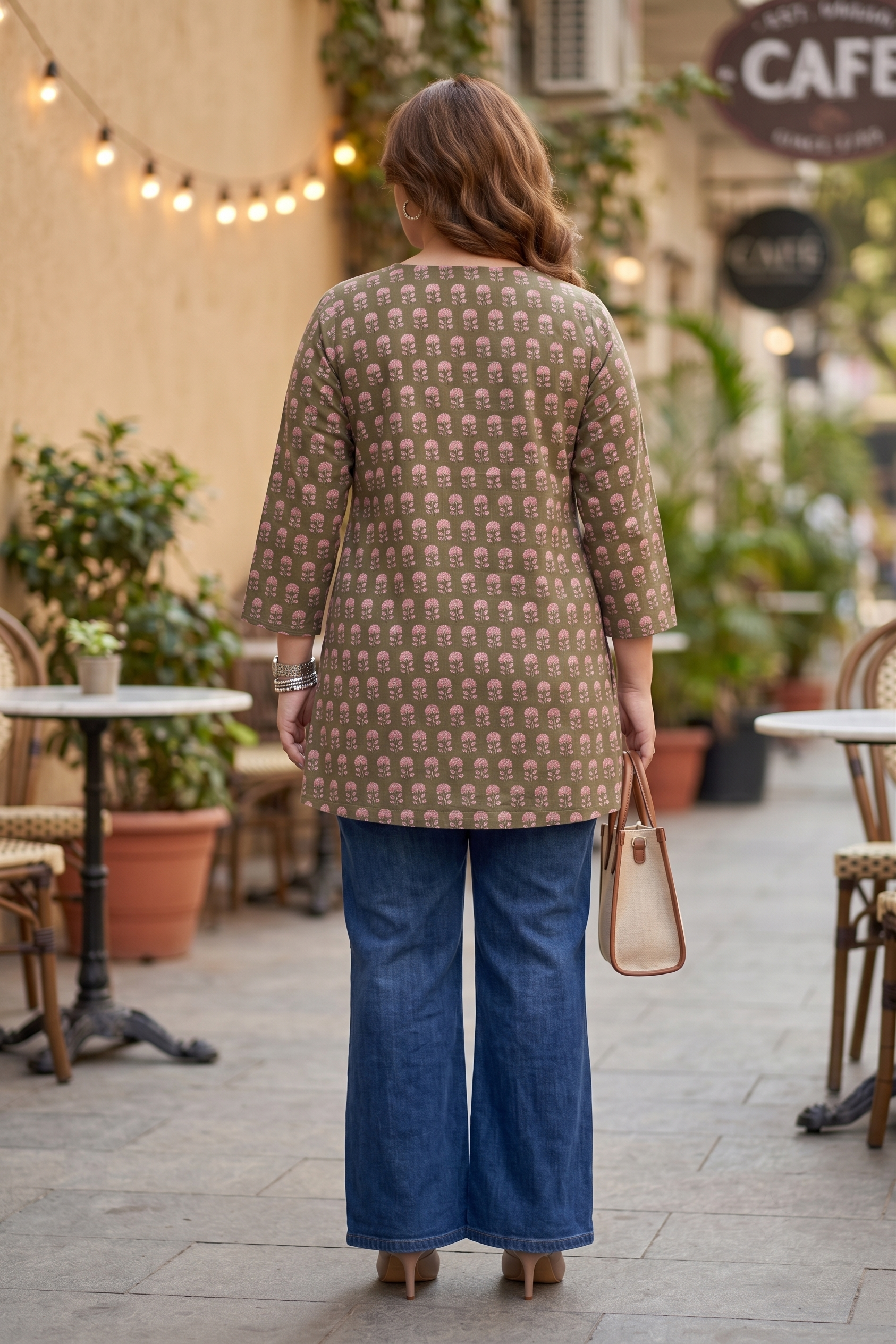 Plus Size Olive Green Printed Cotton Kurti Top for Women | Casual Straight Fit Top
