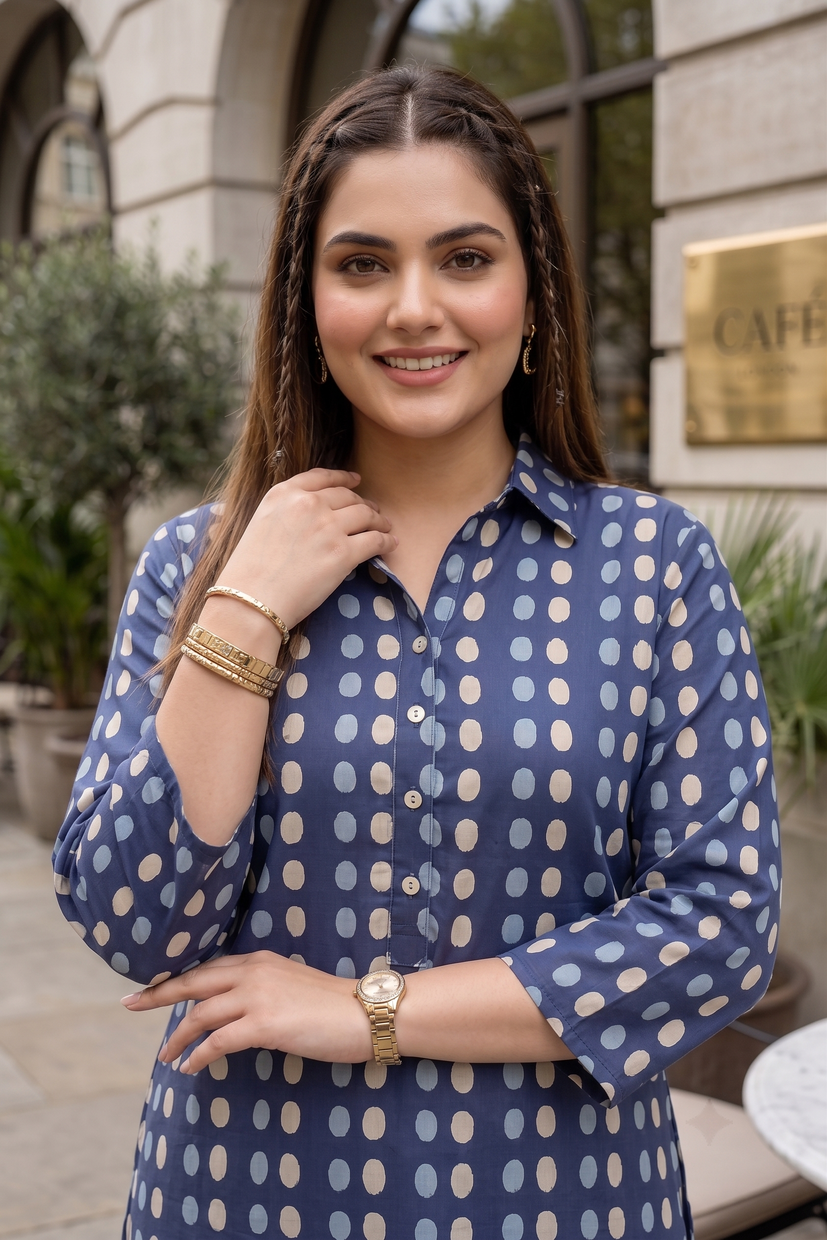 Blue Printed Cotton Straight Kurta for Women | Plus Size Everyday Ethnic Wear