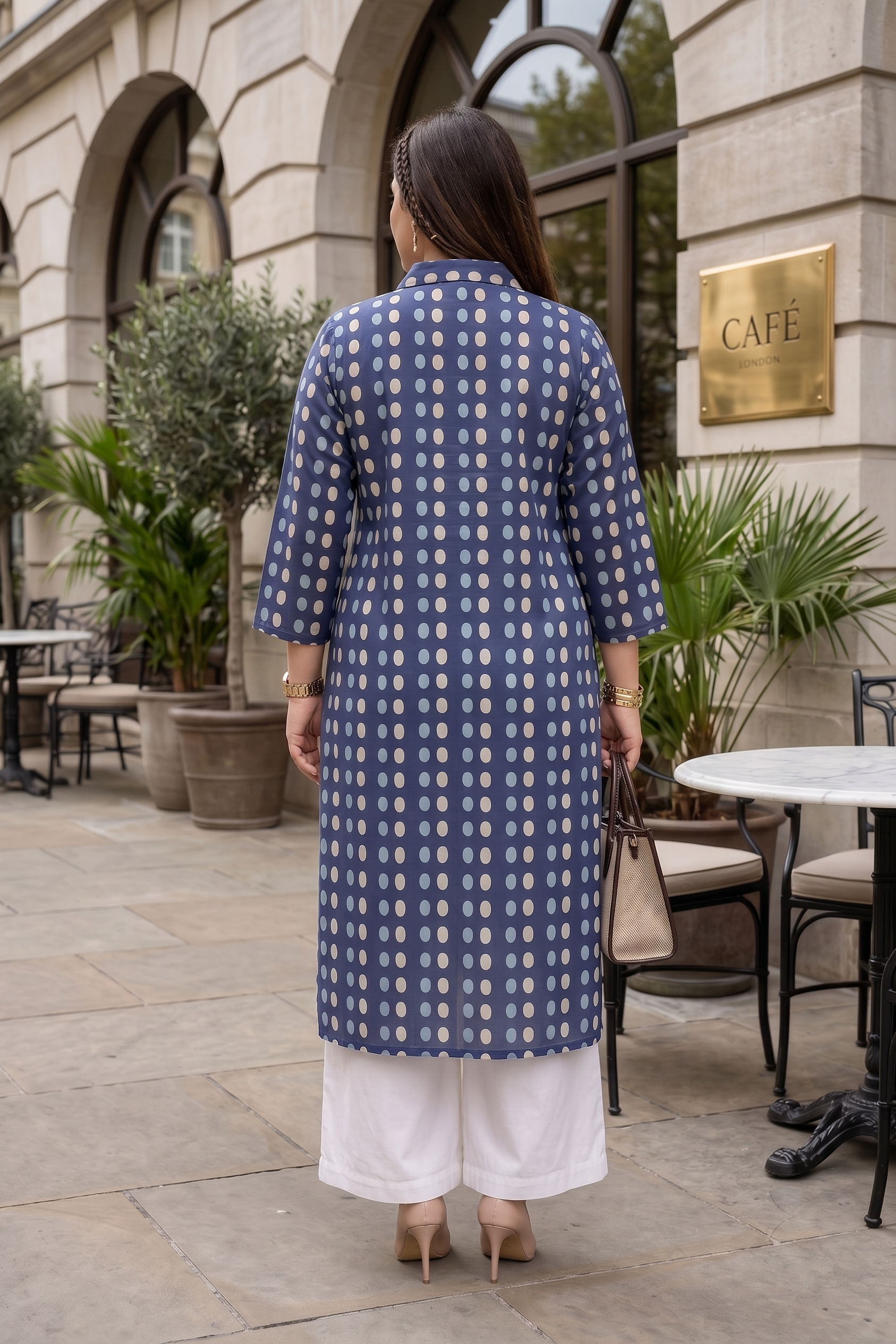 Blue Printed Cotton Straight Kurta for Women | Plus Size Everyday Ethnic Wear