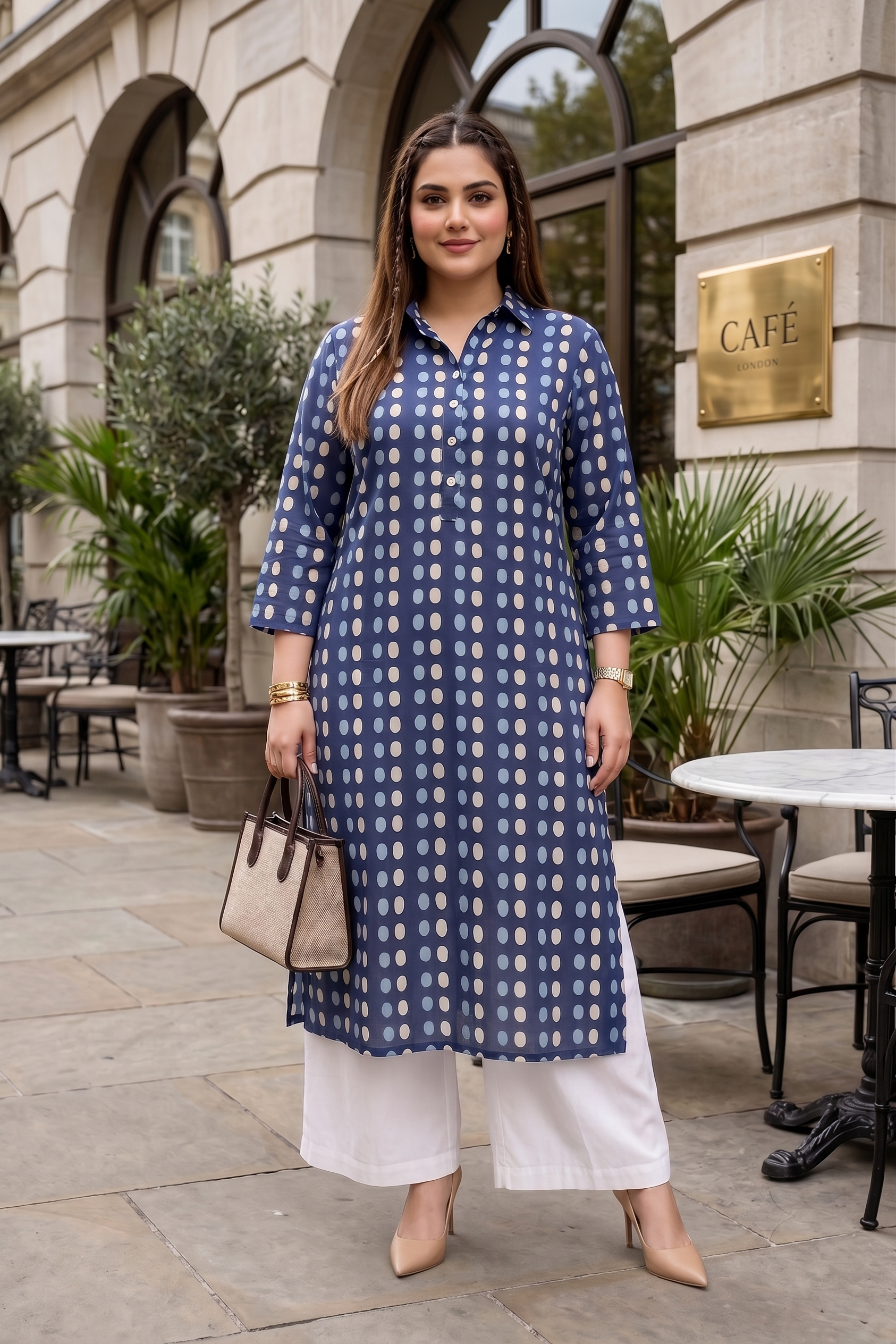 Blue Printed Cotton Straight Kurta for Women | Plus Size Everyday Ethnic Wear