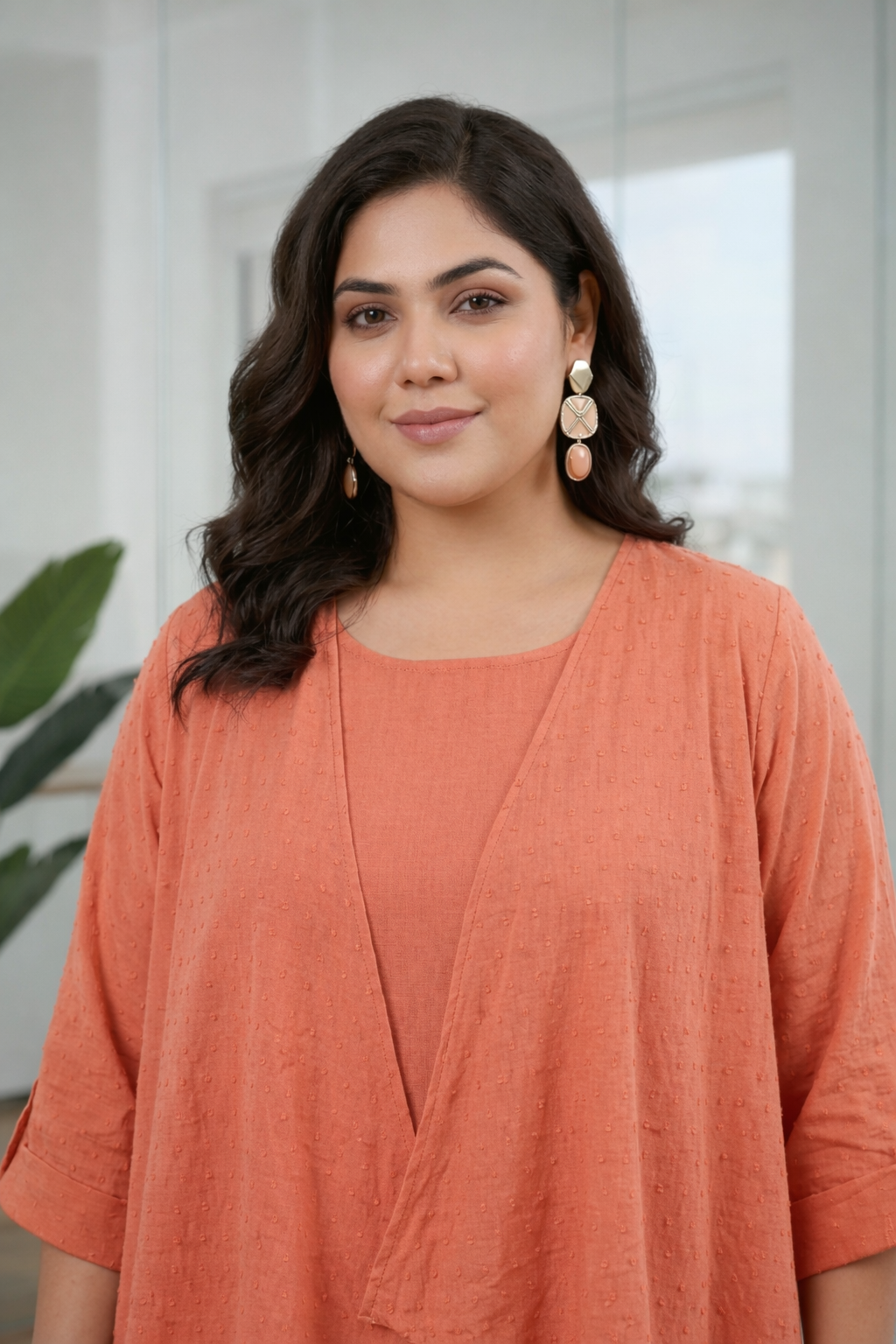 Rust Orange  Co-ord Set with Shrug(Set of 3)