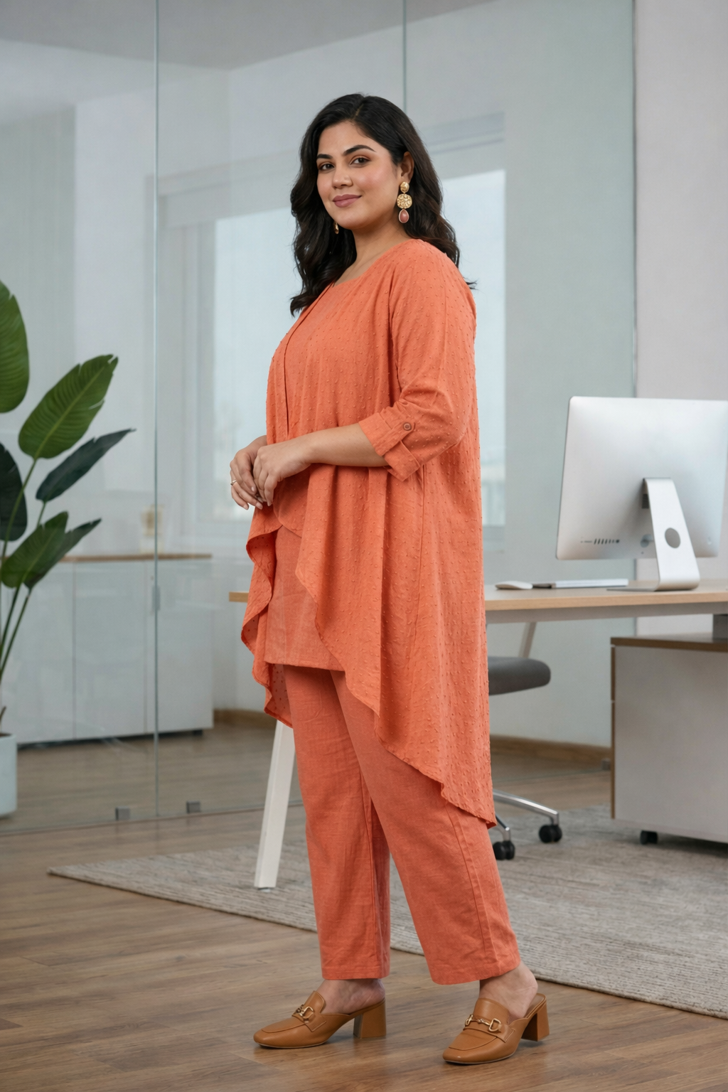 Rust Orange  Co-ord Set with Shrug(Set of 3)