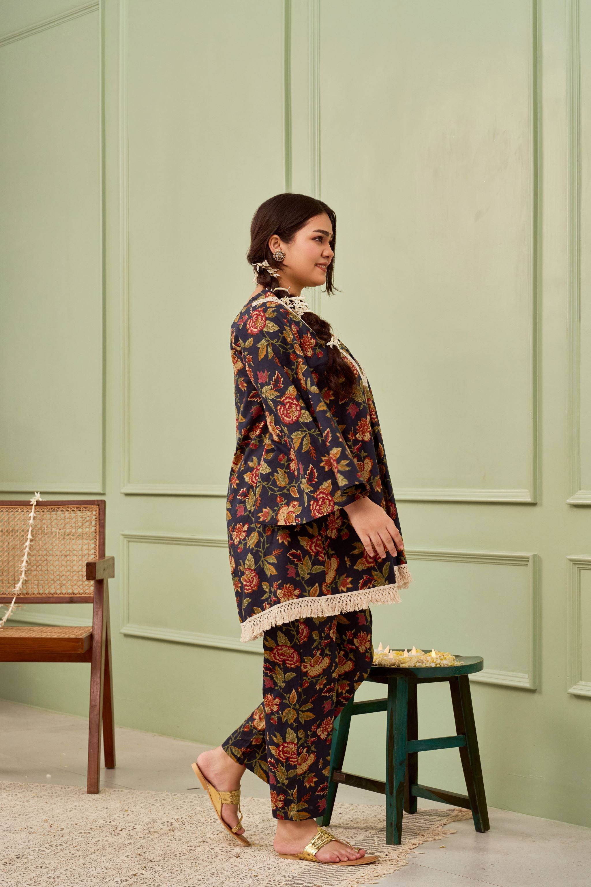 Navy Blue Crochet Cotton Co-ord Set