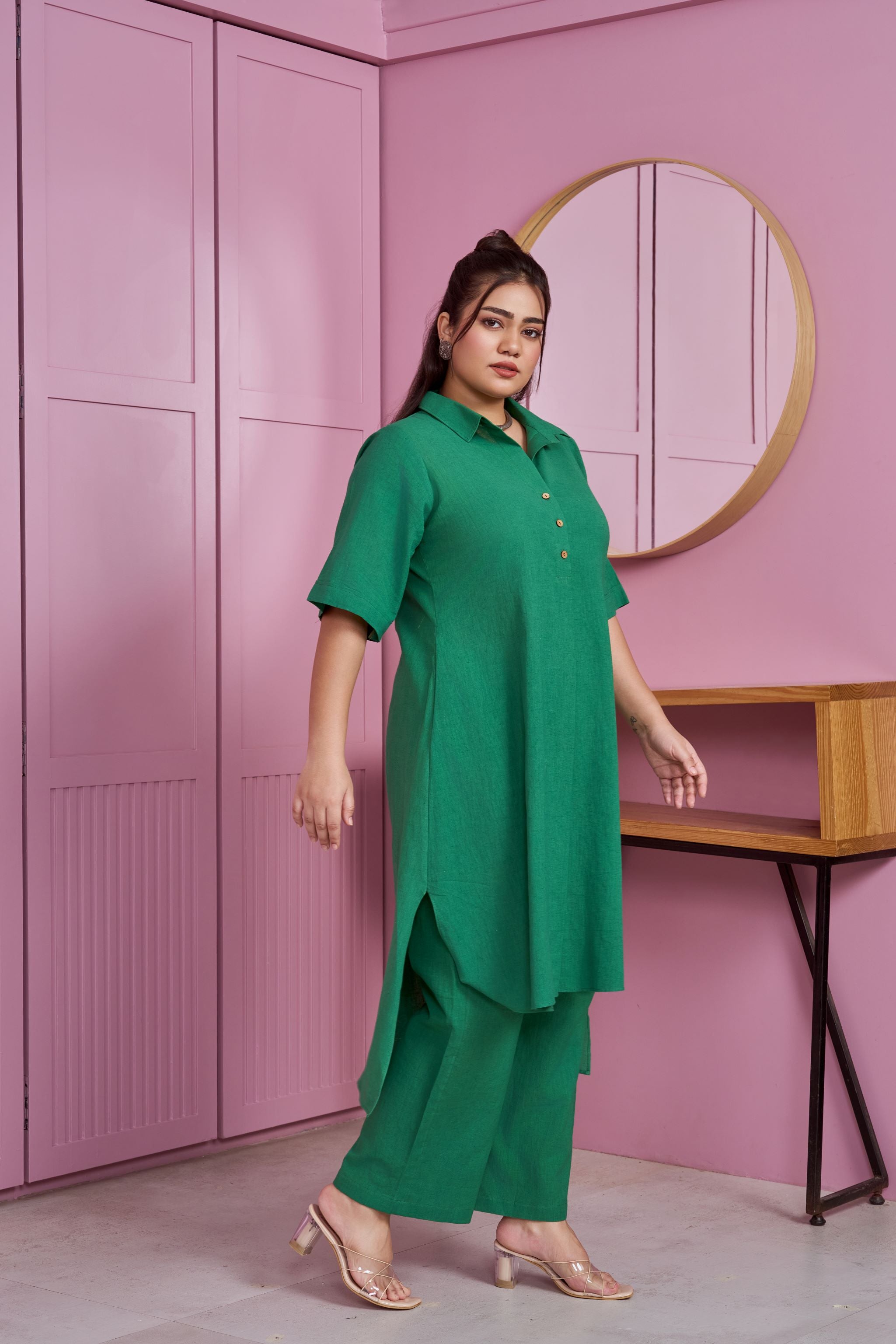 Emerald Green Hi-Lo Linen Co-ord Set