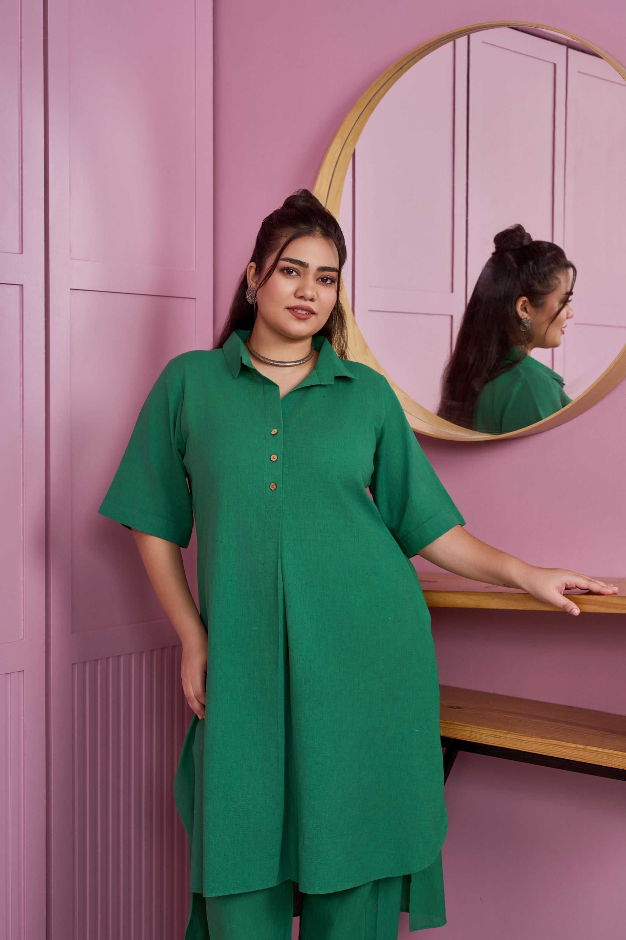 Emerald Green Hi-Lo Linen Co-ord Set