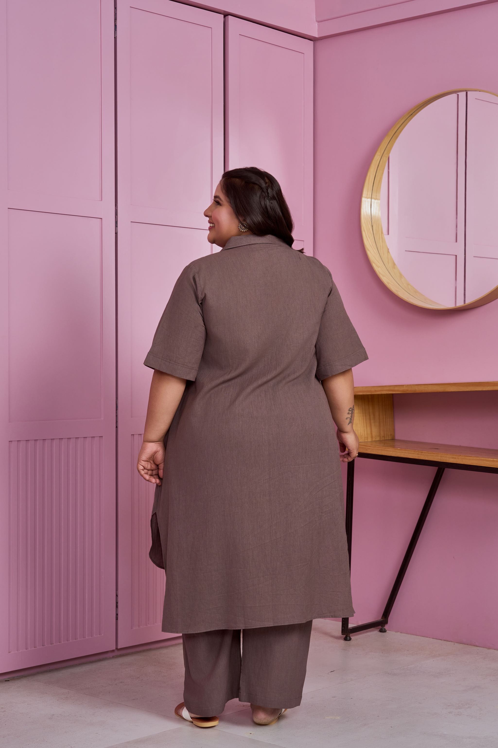 Taupe Hi-Lo Linen Co-ord Set