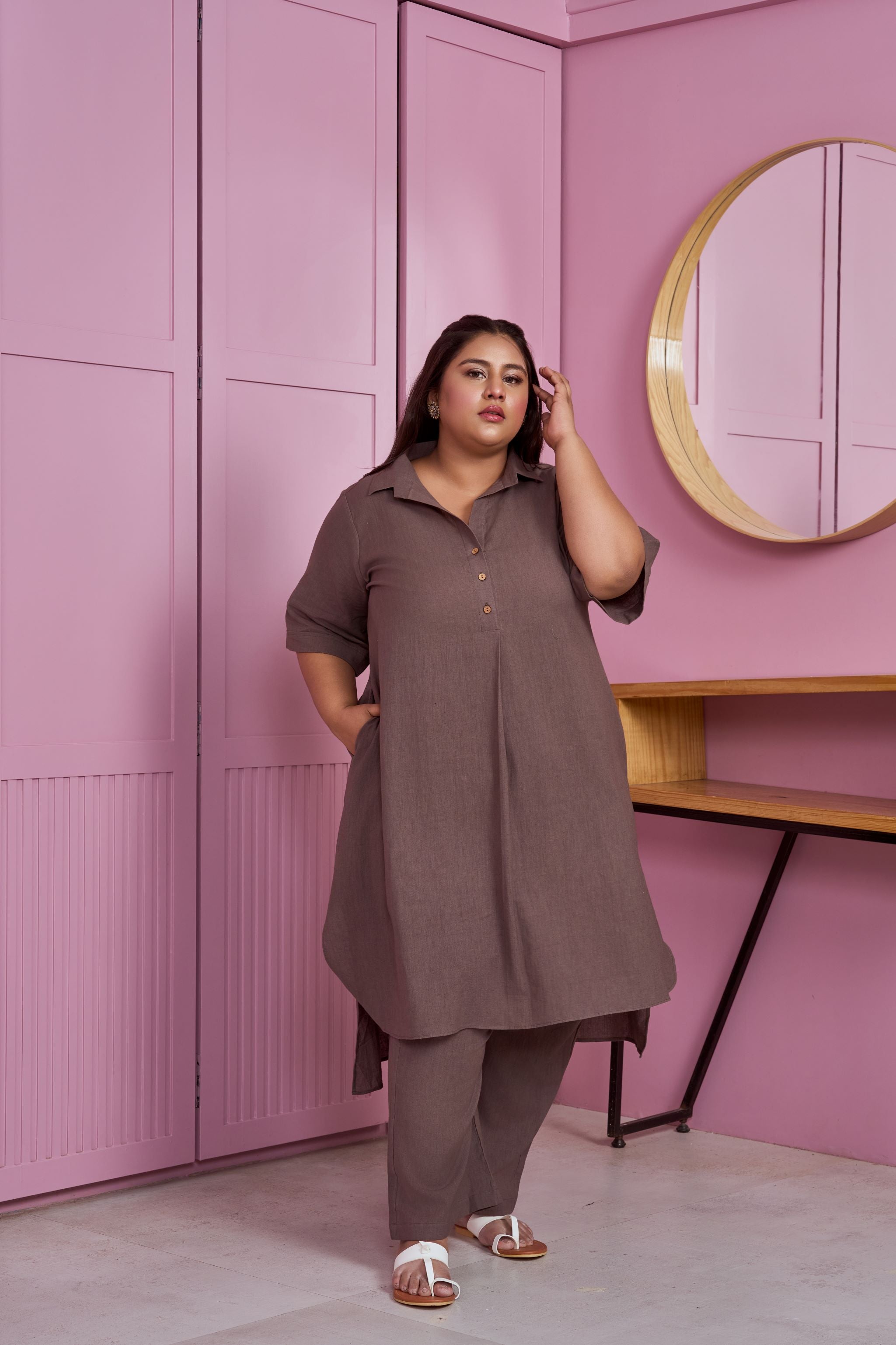 Taupe Hi-Lo Linen Co-ord Set