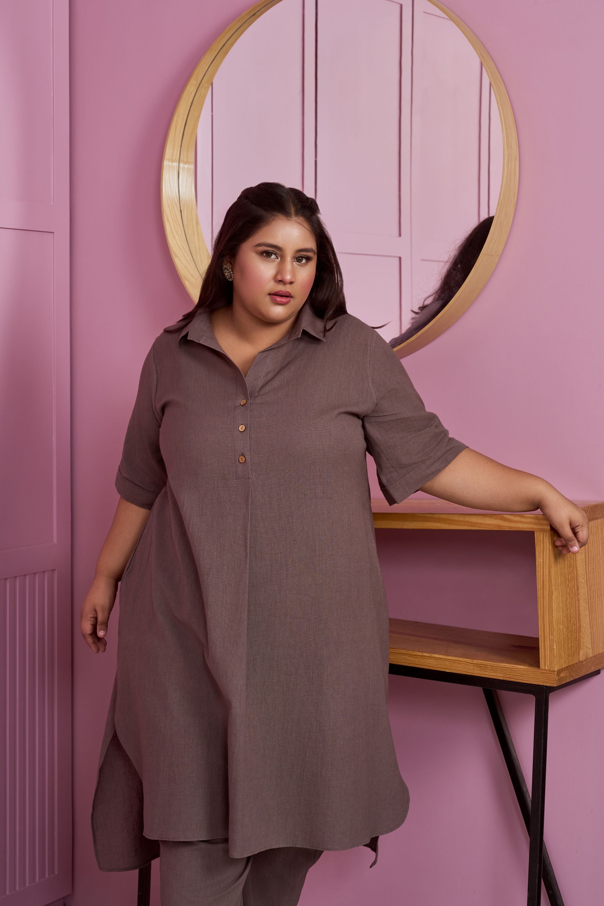 Taupe Hi-Lo Linen Co-ord Set