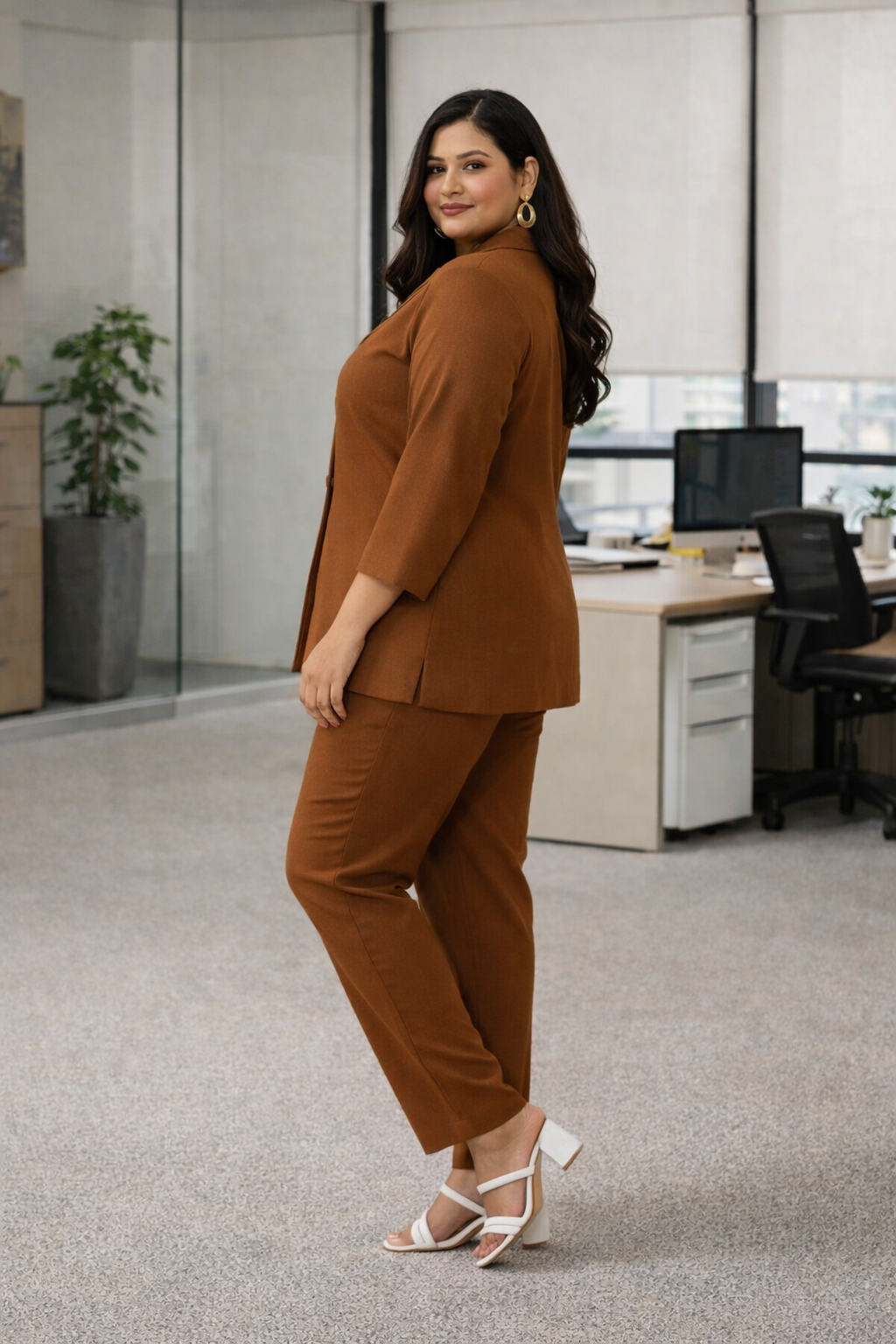 Mocha Brown Linen Blazer Co-ord Set