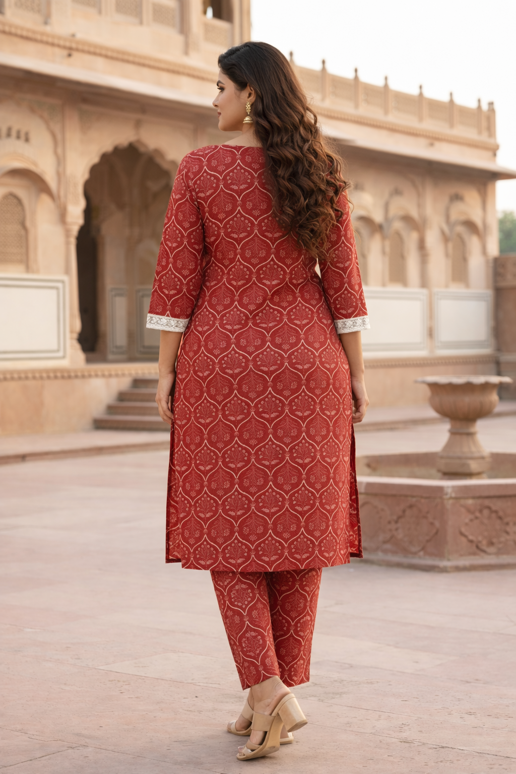 Rust Red Handblock Cotton Co-ord Set