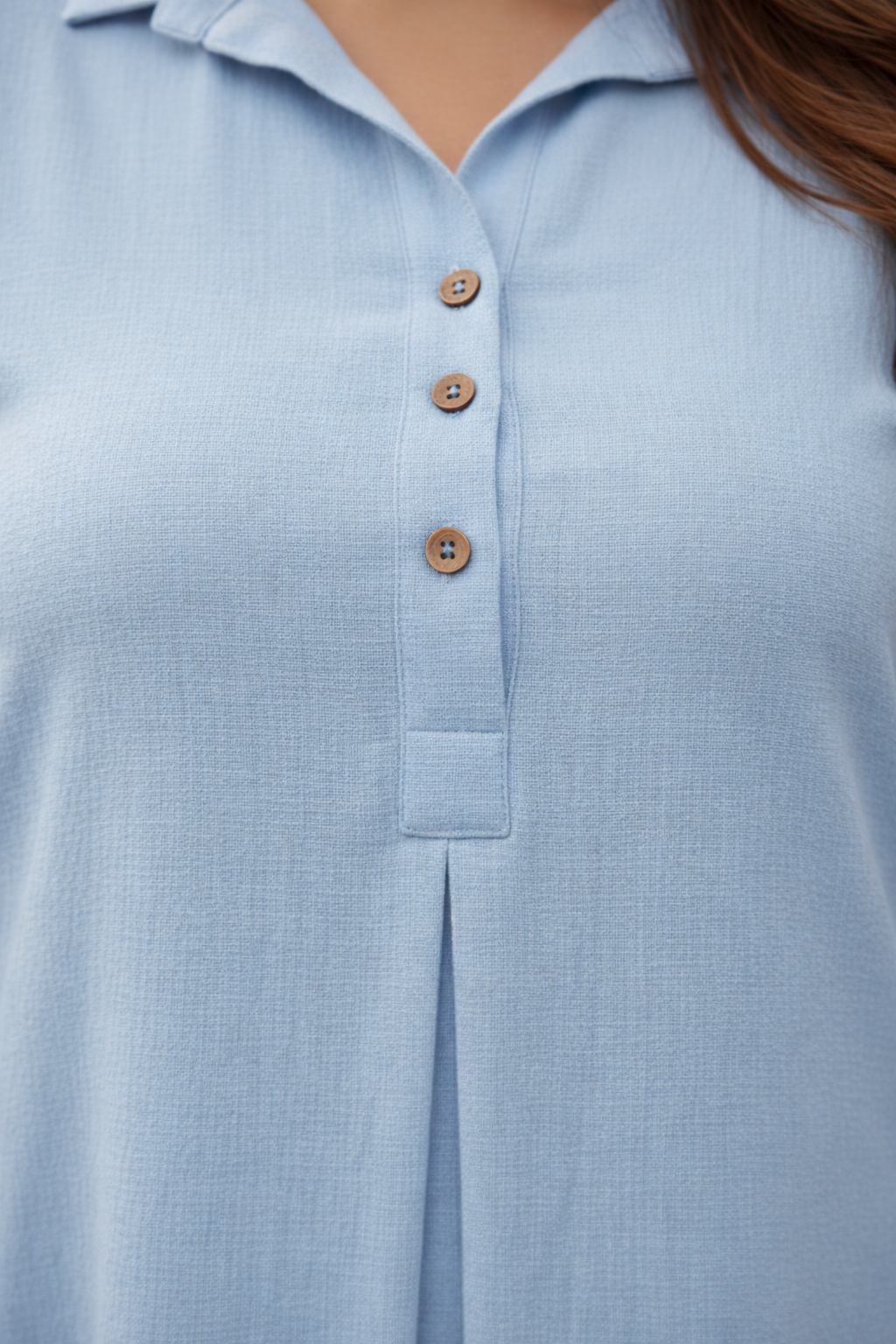 Baby Blue Mid-Length Linen Shirt Collar Dress
