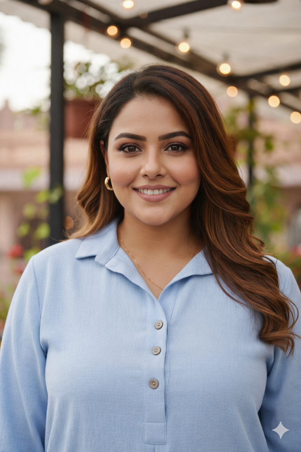 Baby Blue Mid-Length Linen Shirt Collar Dress
